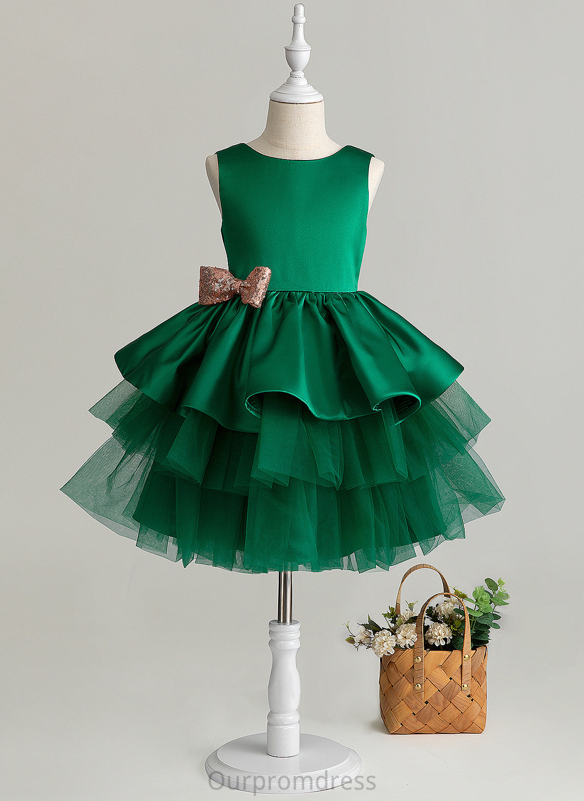 Girl Neck Tulle Polly Ball-Gown/Princess Dress Flower Sleeveless Scoop - With Knee-length Bow(s) Flower Girl Dresses