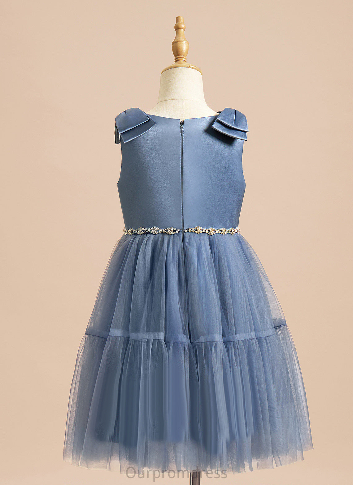 With Neck Knee-length Sleeveless Flower Girl Dresses Scoop A-Line Satin/Tulle Jadyn Beading/Bow(s) Flower - Girl Dress