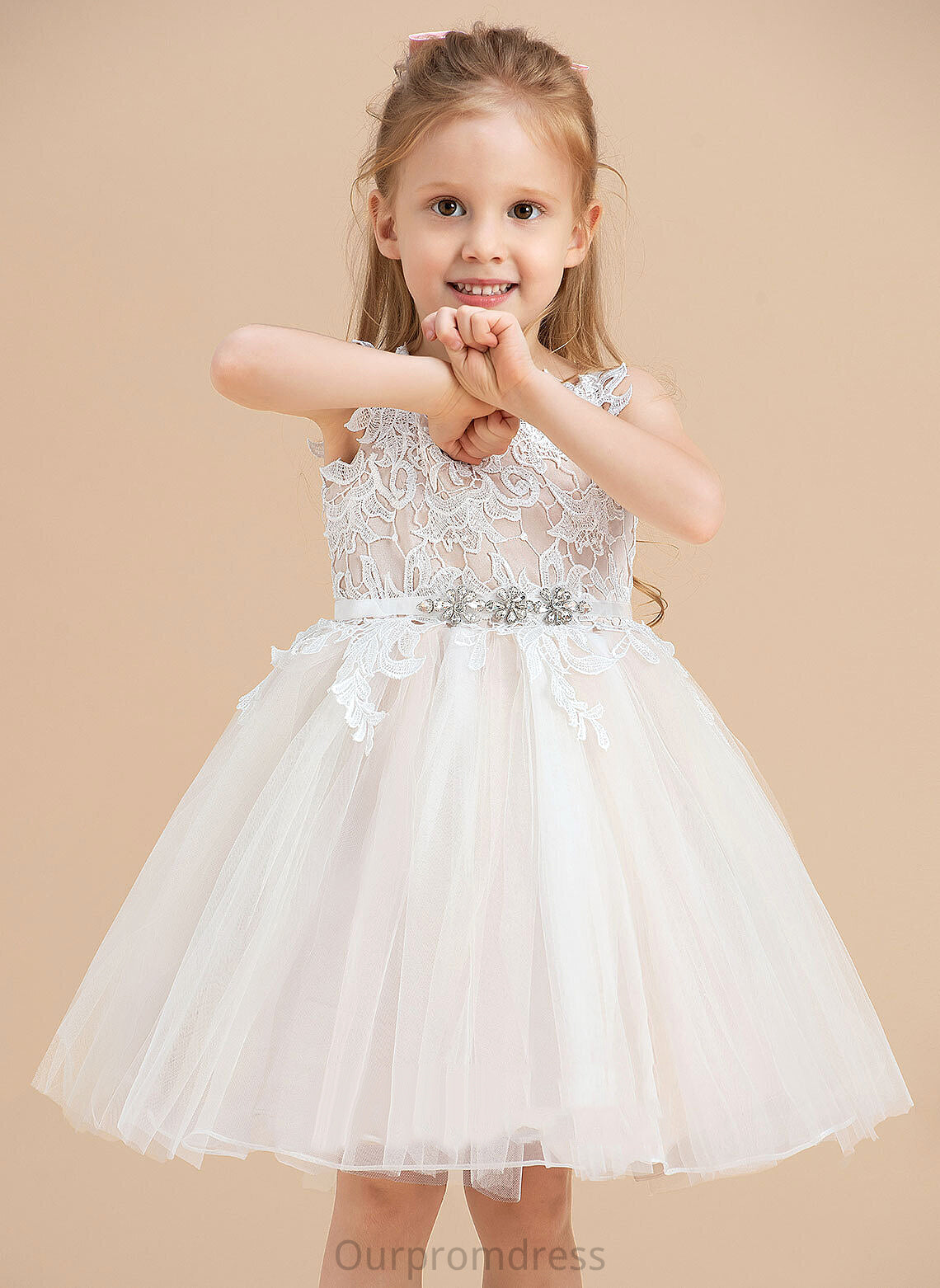 Tulle/Lace V-neck/Straps Knee-length Dress A-Line Flower Girl Dresses Sleeveless Ali Flower - Girl