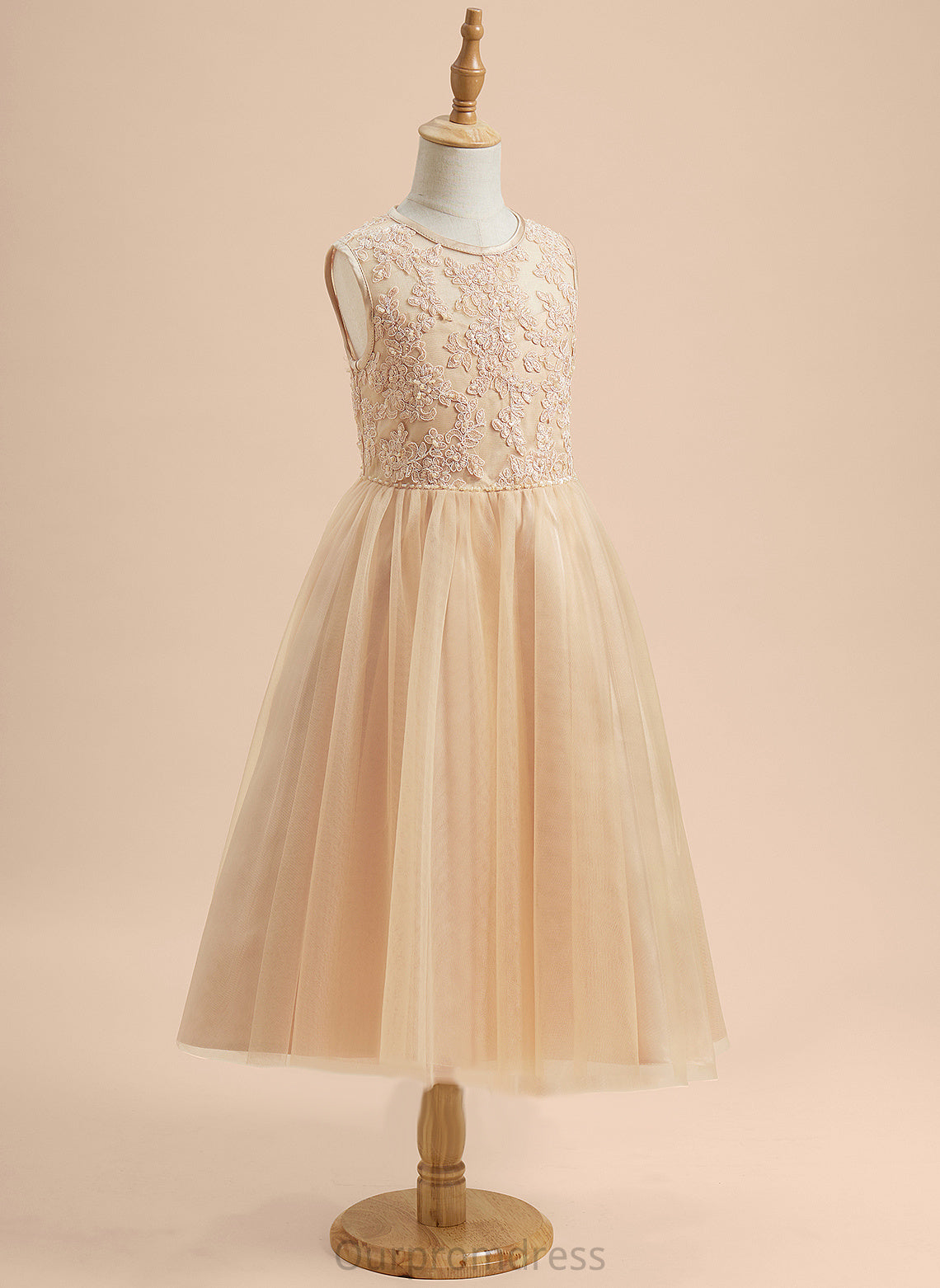 Tea-length Beading/Sequins A-Line - Neck Flower Girl Dresses Girl Scoop Tulle/Lace Dress Flower Mylee With Sleeveless