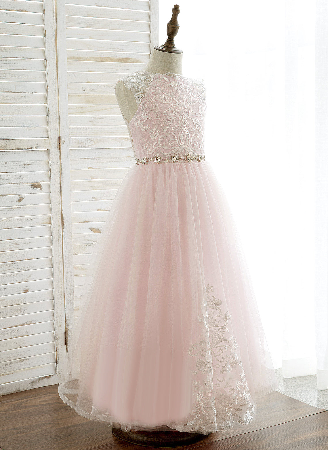 Kayley Girl Tulle/Lace Scoop Flower With A-Line/Princess - Rhinestone Flower Girl Dresses Ankle-length Sleeveless Dress Neck