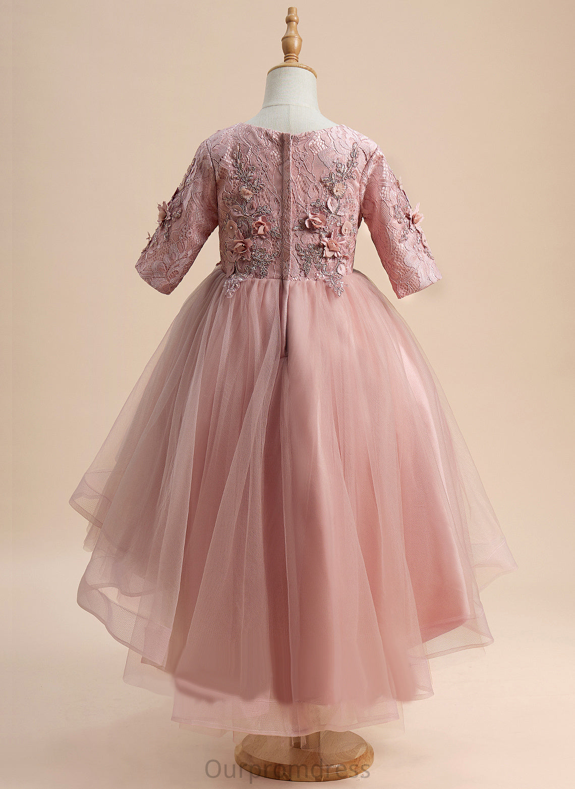 1/2 - Scoop Asymmetrical Sleeves Sharon Tulle Flower Ball-Gown/Princess With Dress Girl Flower Girl Dresses Beading/Flower(s) Neck