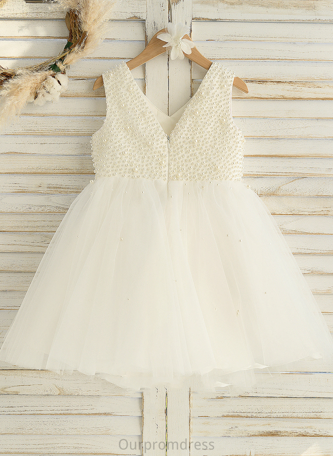 Beading Flower Girl Dresses Flower Knee-length Satin/Tulle Sleeveless - Dress Cassidy Girl A-Line With V-neck