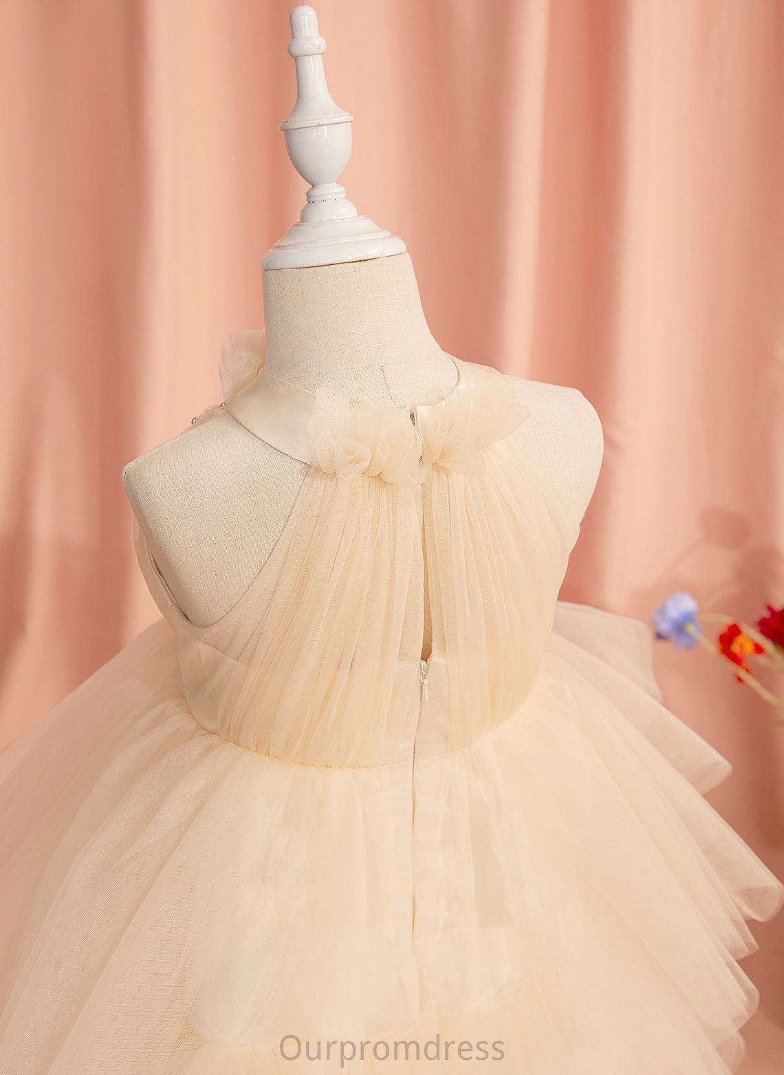 Flower Girl Dresses Mira Knee-length Flower High Sleeveless With Ball-Gown/Princess Tulle Neck Dress Girl - Rhinestone