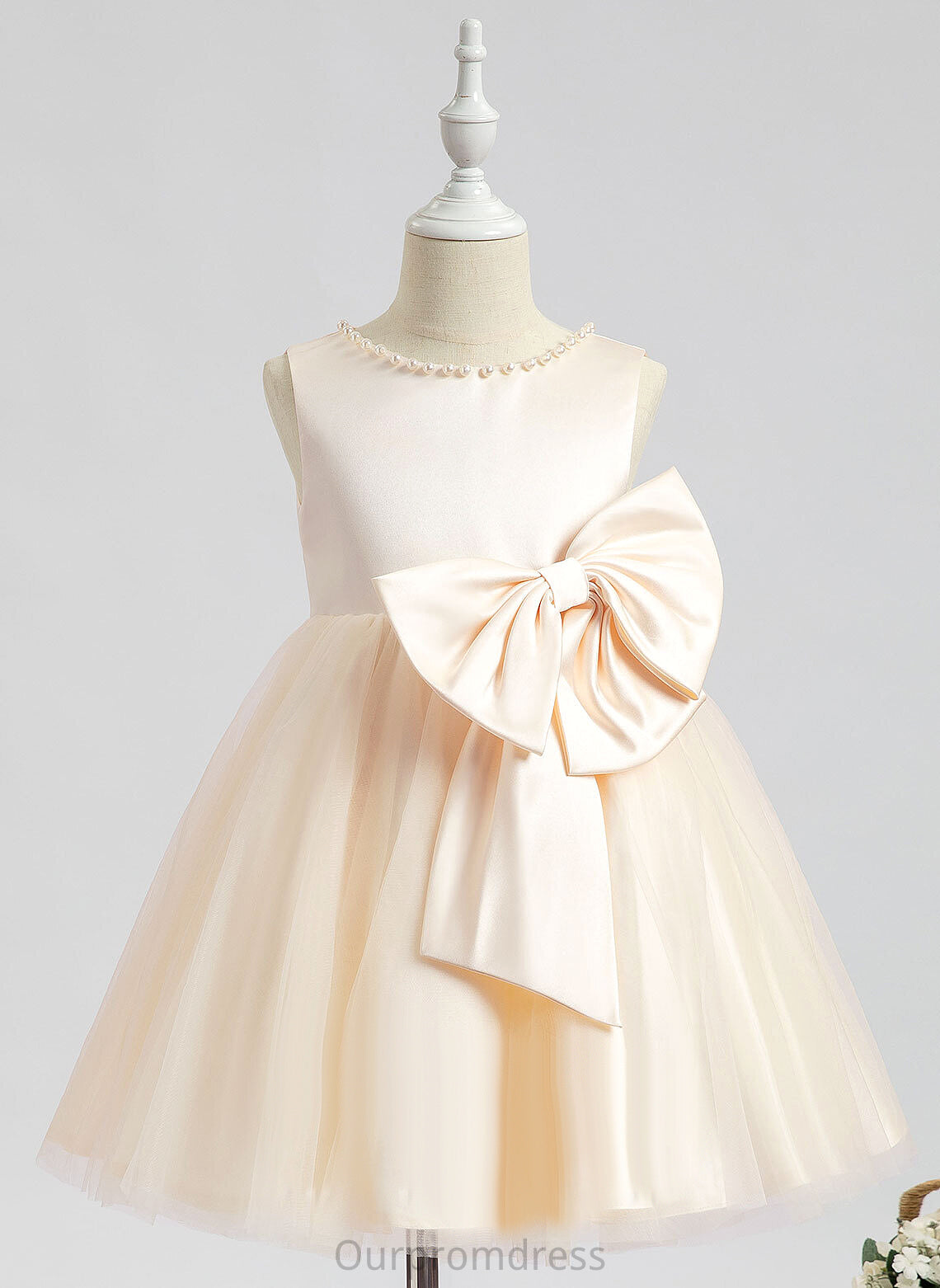 Neck Knee-length Beading/Bow(s) Girl Flower Anastasia Flower Girl Dresses With Sleeveless - Dress Satin A-Line Scalloped