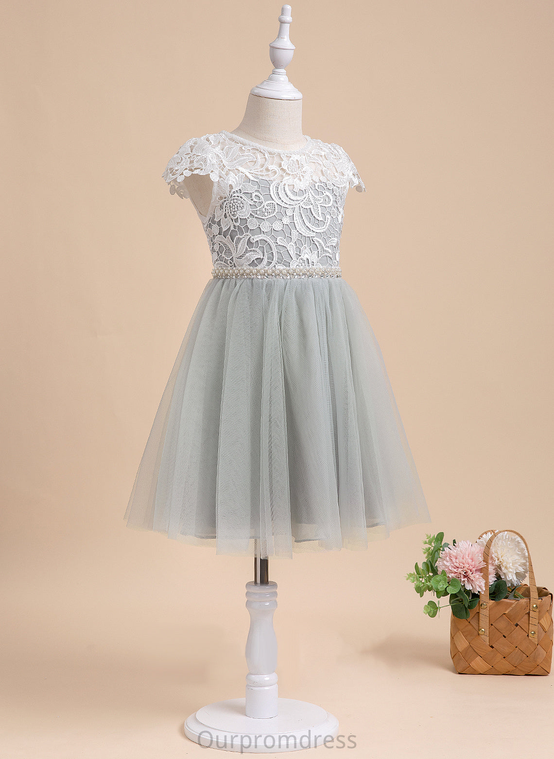 Knee-length With Flower Girl Dresses Girl Alondra Scalloped A-Line Flower - Sleeves Tulle Dress Lace/Beading/Sequins Neck Short