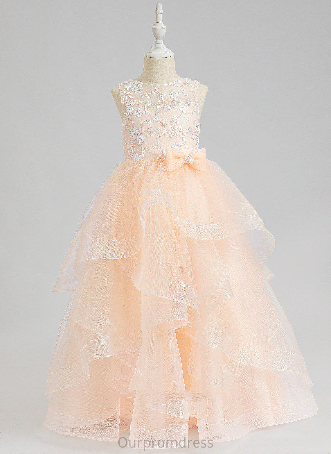 Dress Flower Suzanne Girl Back Sleeveless Flower Girl Dresses - Ball-Gown/Princess Scalloped Neck With Lace/Flower(s)/Bow(s)/V Tulle Floor-length