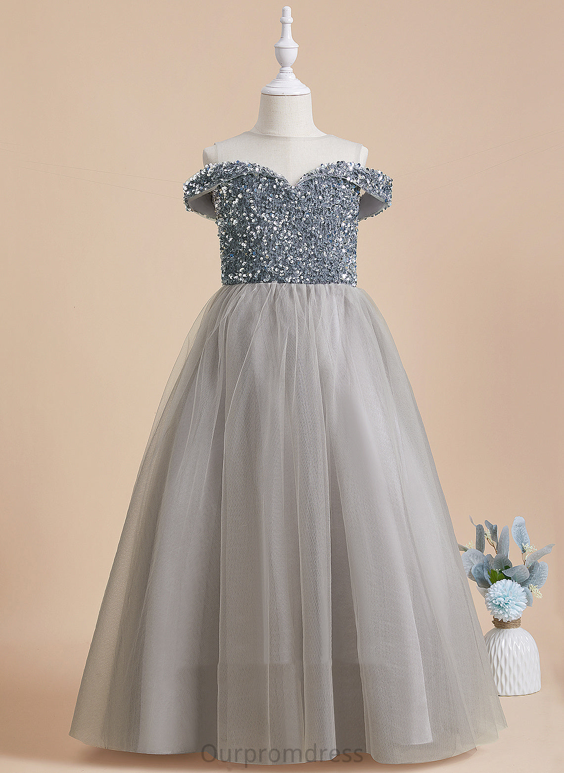 Madyson Dress Scoop A-Line Flower Girl Dresses Girl Sleeveless Floor-length Flower Neck - Tulle/Sequined