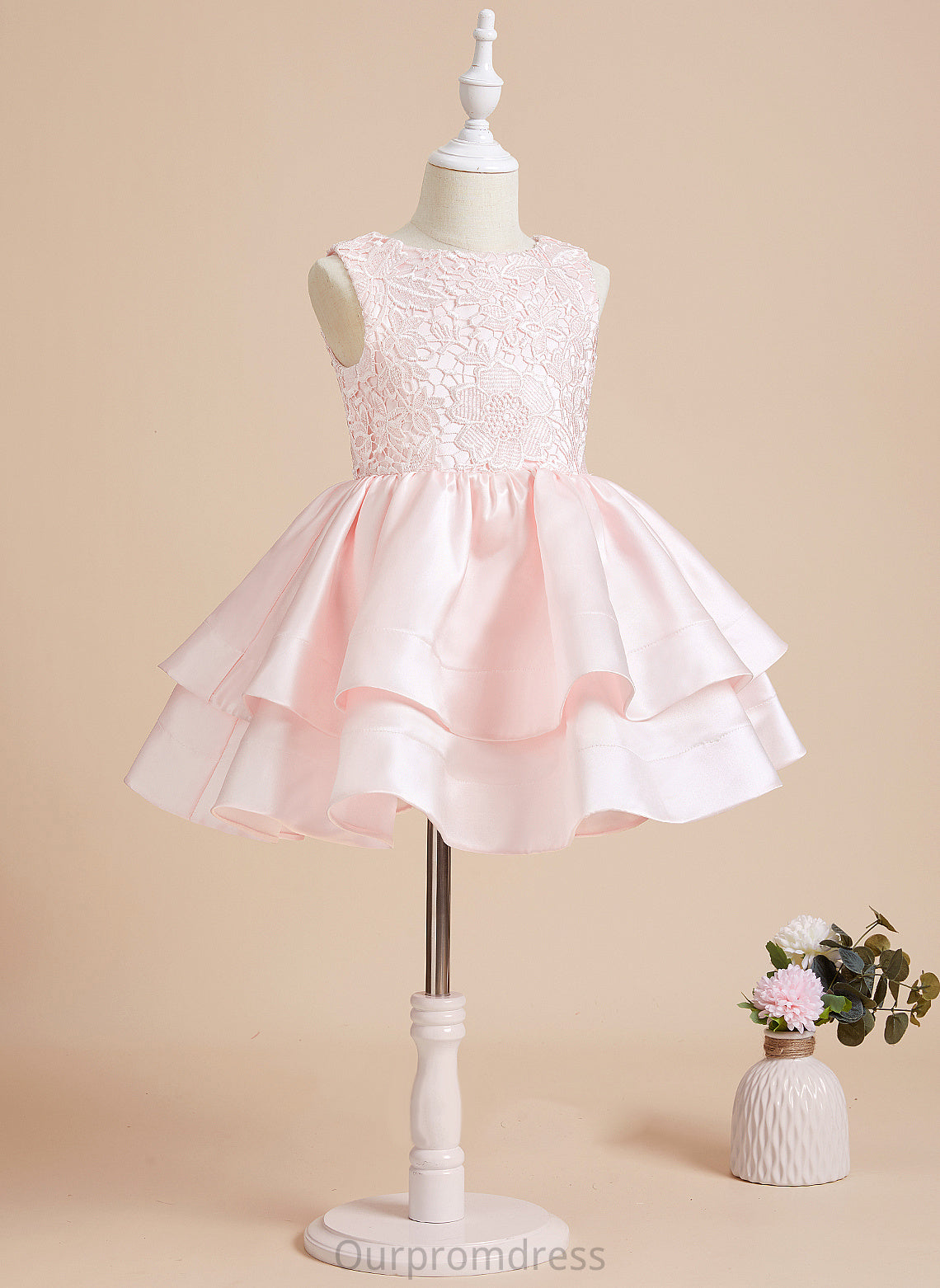 Girl Flower Dress Neck Flower Girl Dresses A-Line Sleeveless Gemma Scoop Short/Mini - Satin/Lace