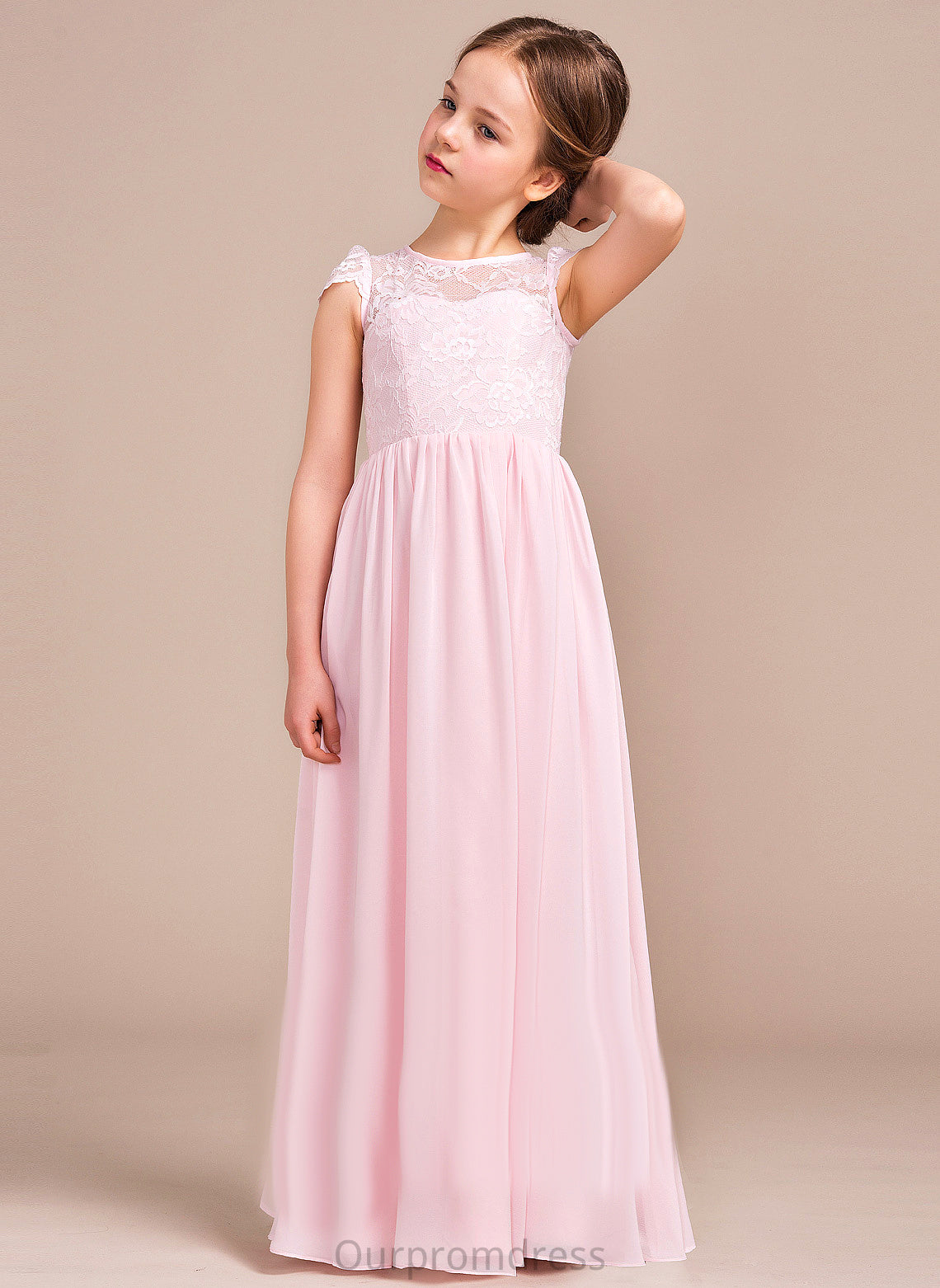 Jolie - Chiffon/Lace Dress Floor-length Flower Girl Dresses Flower Neck Girl A-Line/Princess Sleeveless Scoop