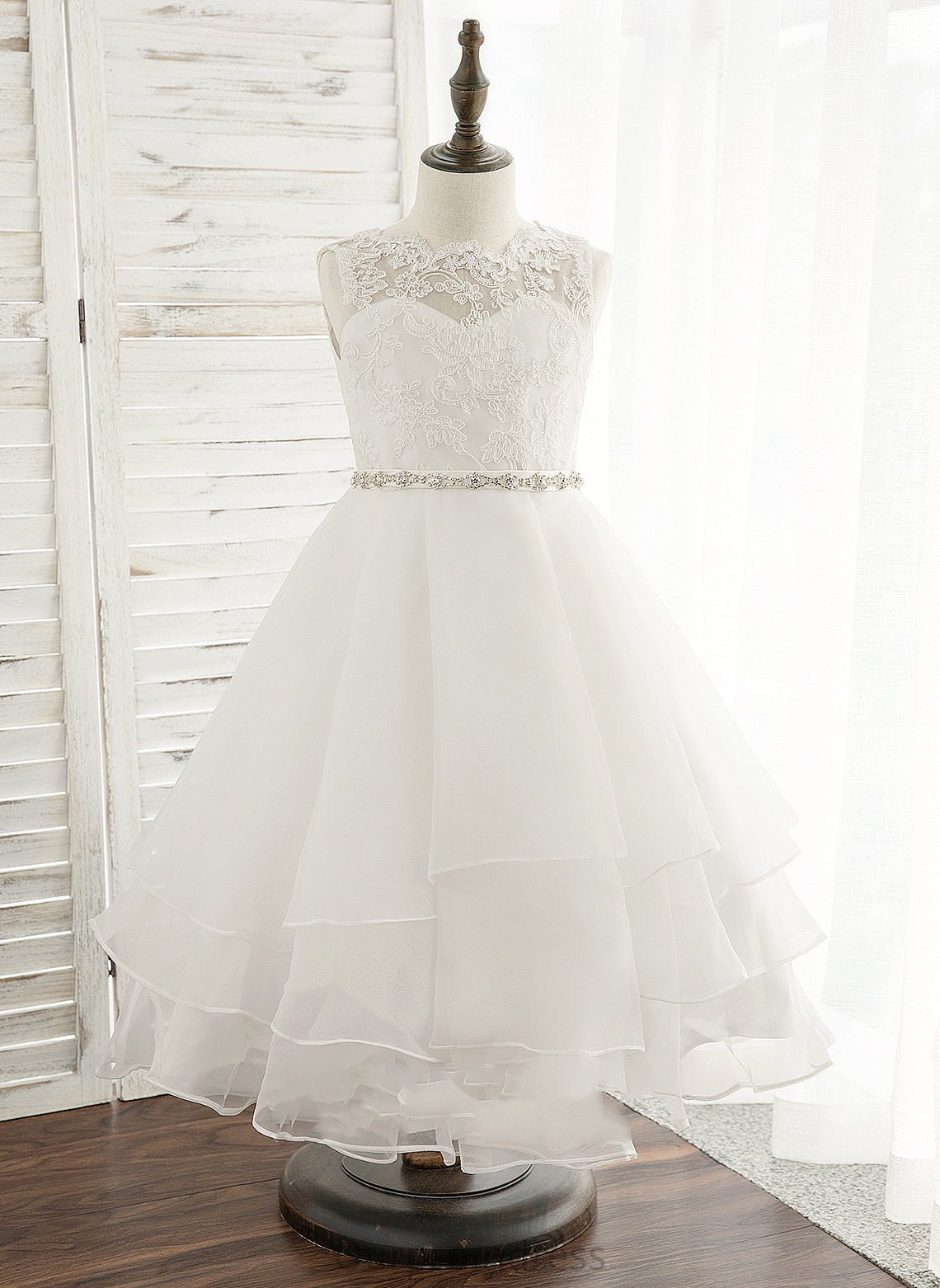 Sleeveless A-Line Scoop Dress Flower Allyson Flower Girl Dresses Beading/Rhinestone Tea-length Neck With - Organza/Lace Girl