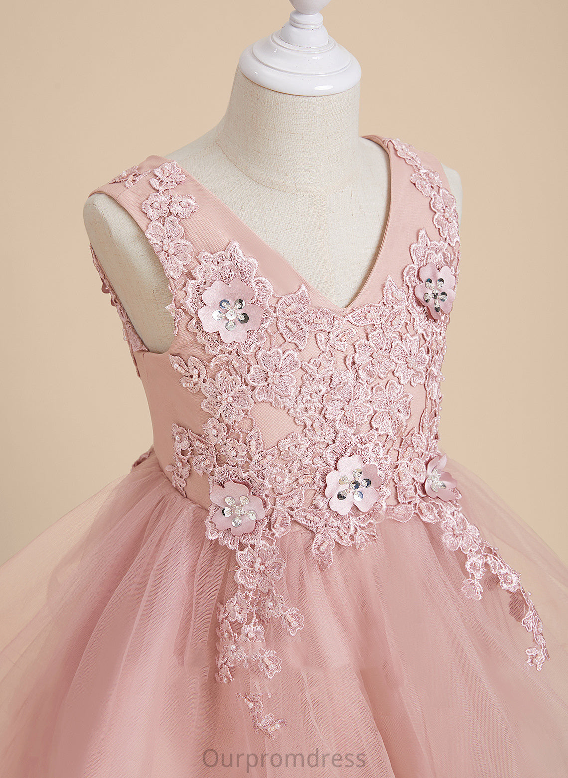 Flower - V-neck Beading/Flower(s)/Sequins With Sleeveless Girl Knee-length A-Line Flower Girl Dresses Dress Tulle/Lace Gertie