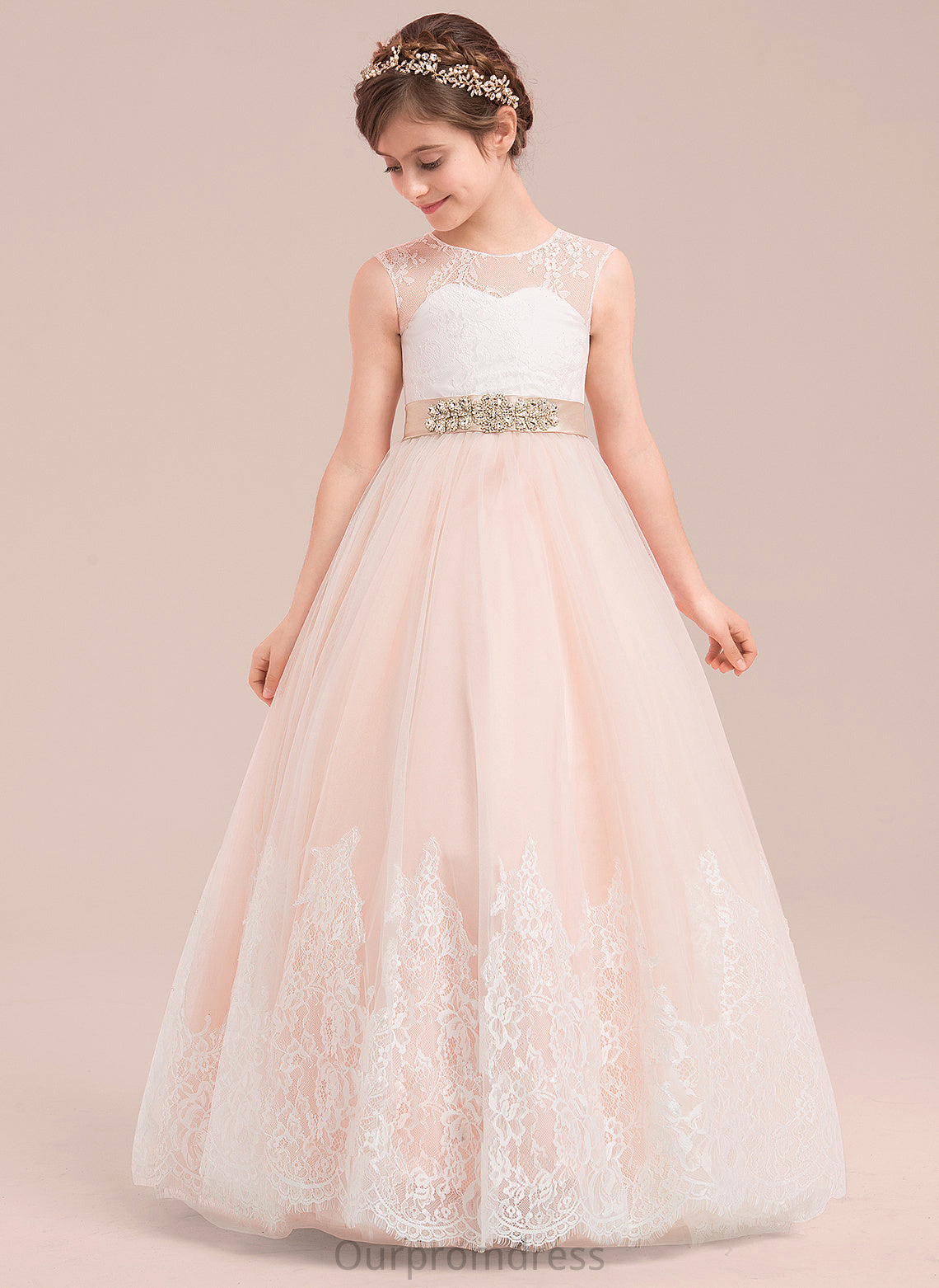 Sleeveless Flower Girl Dresses Neck - Beading Dayanara Scoop Girl Satin/Tulle/Lace Ball-Gown/Princess Dress With Floor-length Flower