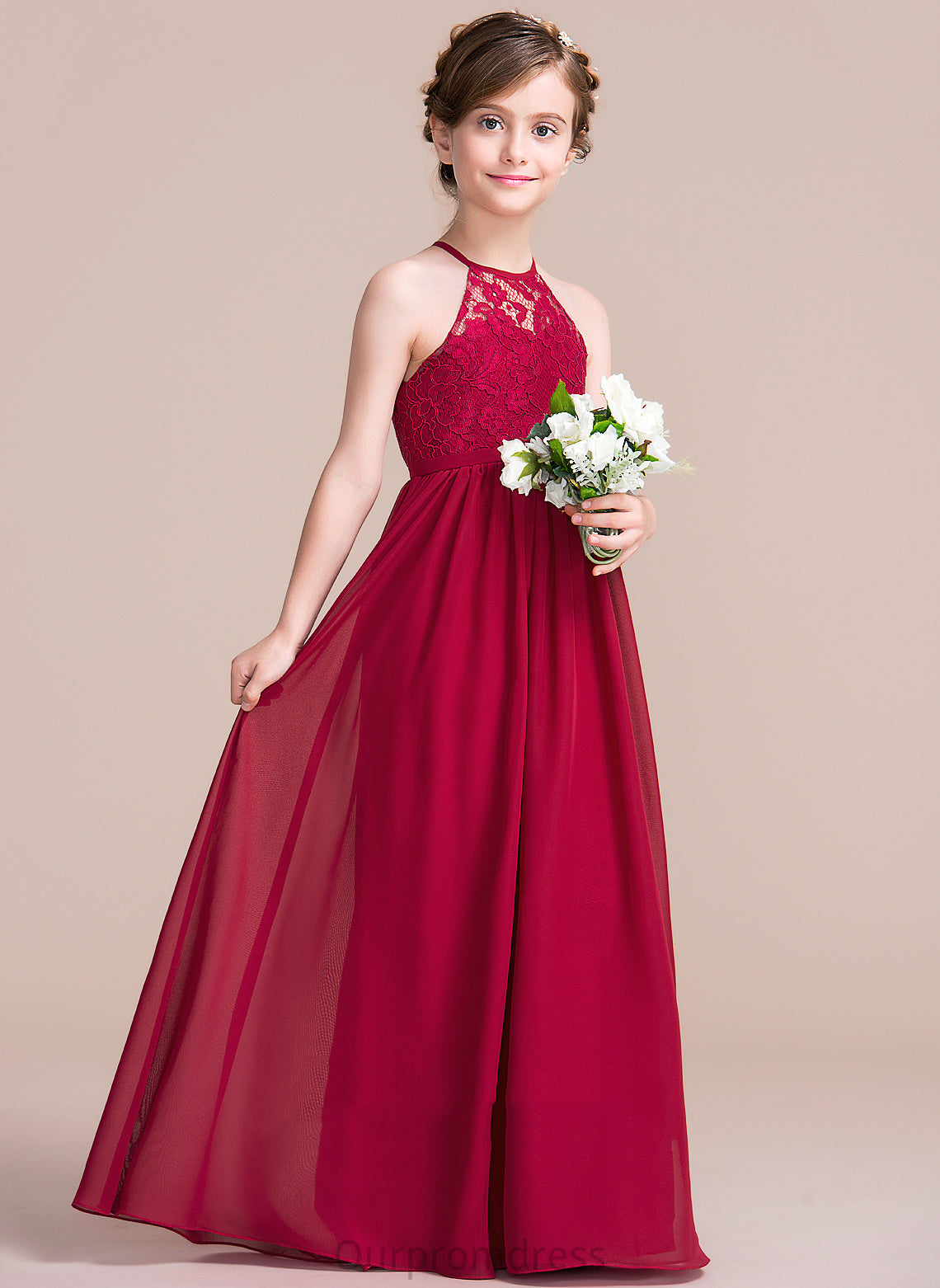 Girl Sleeveless Dress Neck A-Line Ruby Flower - Scoop Chiffon/Lace Flower Girl Dresses Floor-length