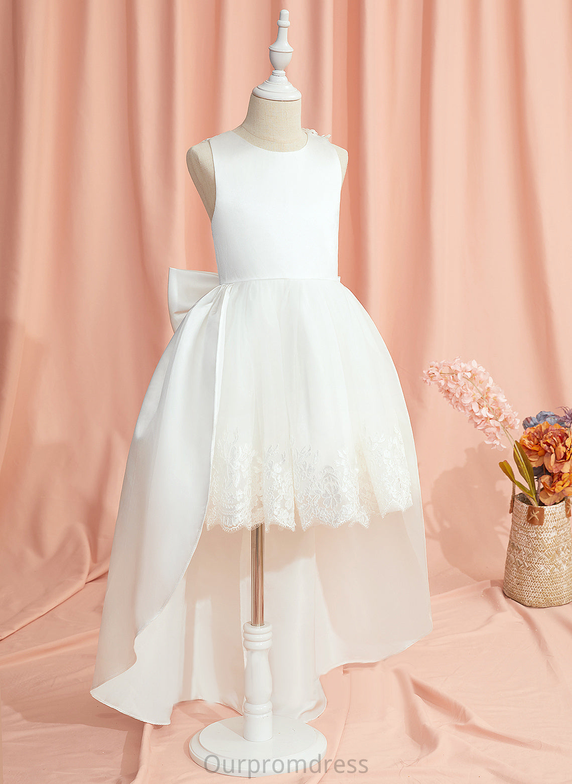 Alicia Flower Dress Ball-Gown/Princess Sleeveless With Asymmetrical Scoop Neck - Girl Lace/Bow(s) Flower Girl Dresses Satin/Tulle