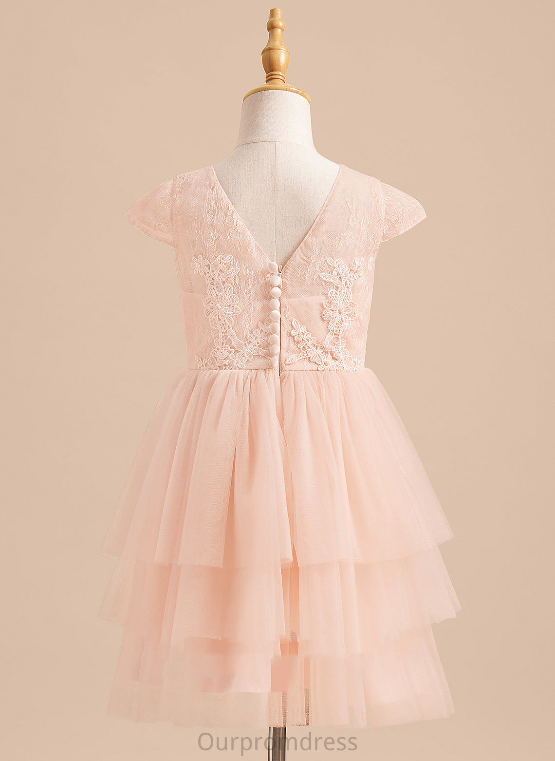 - Flower Short With Lace/V Sleeves Back Girl A-Line Michaelia Neck Flower Girl Dresses Tulle Dress Knee-length Scoop