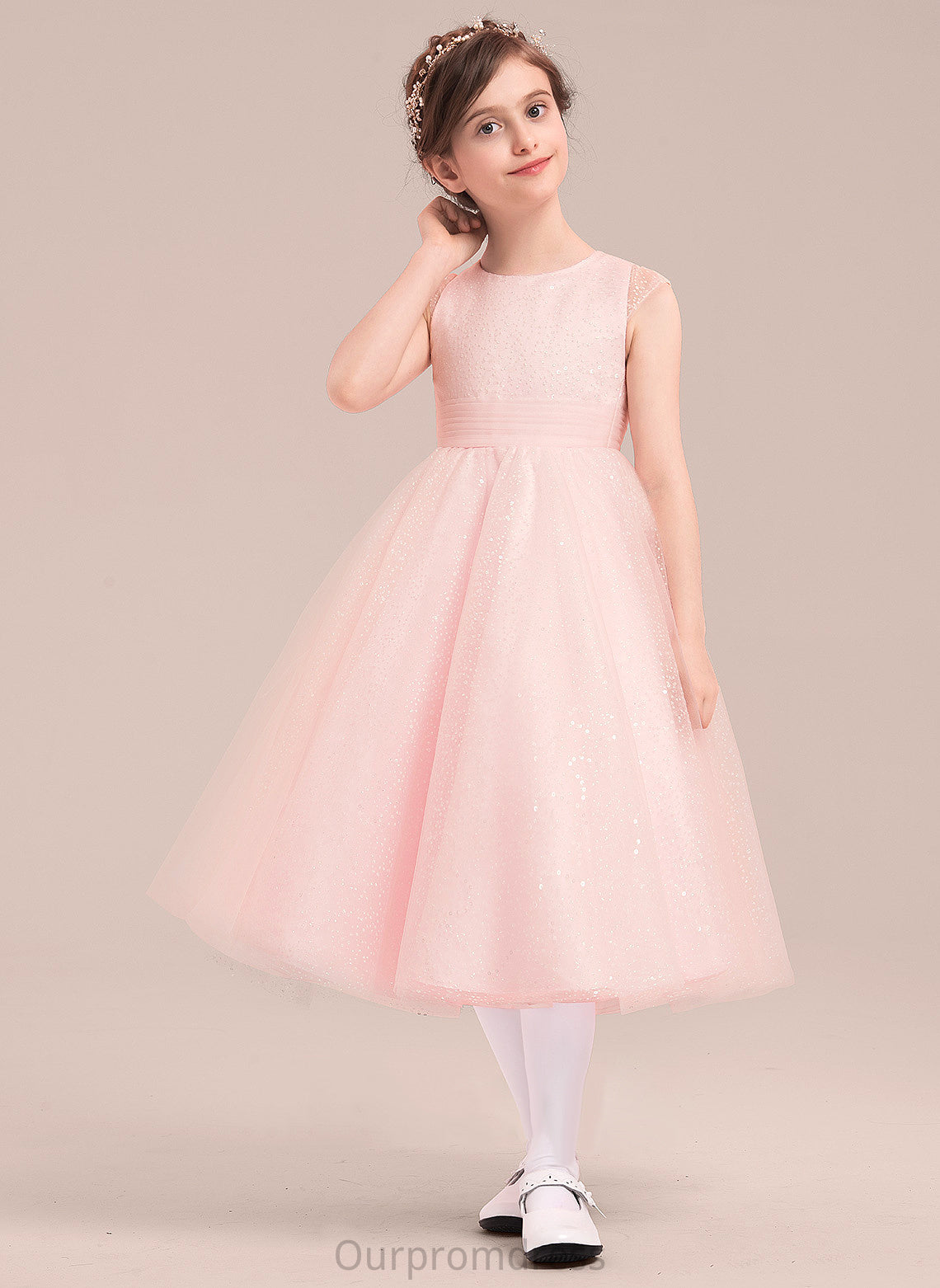 Dress A-Line/Princess Tea-length Bow(s) Scoop Girl Flower With Naomi Tulle Flower Girl Dresses - Sleeveless Neck