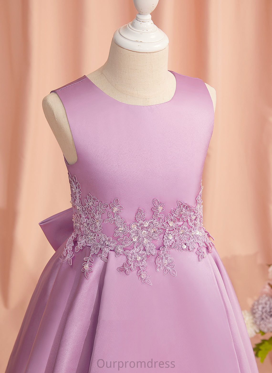 A-Line Sleeveless Flower Lace/Beading/Bow(s) Neck Dress Flower Girl Dresses Aliana With Girl Scoop Satin/Tulle - Asymmetrical