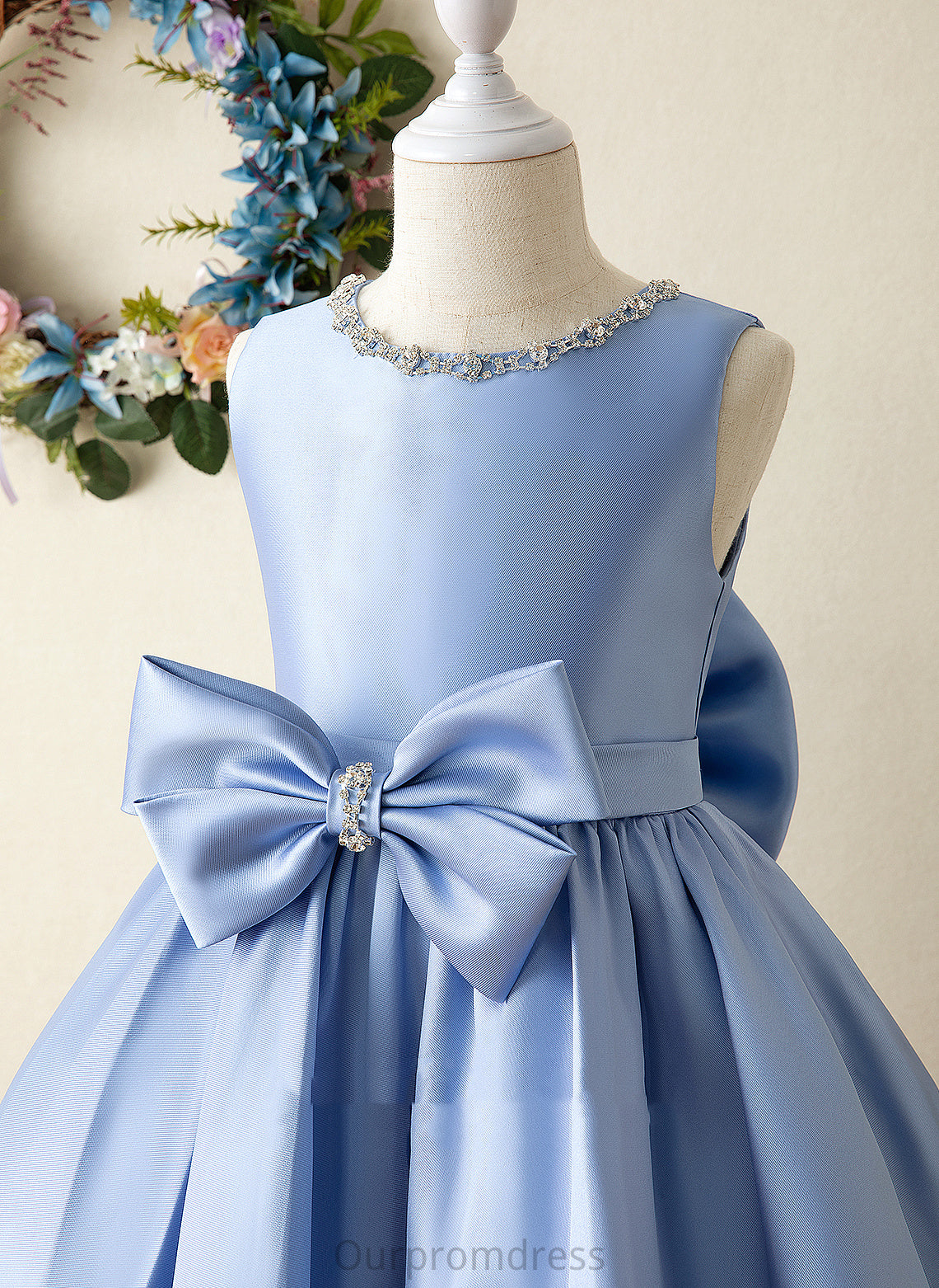 Knee-length With Flower Dress Sleeveless Scoop Bow(s) Madison - Flower Girl Dresses Ball-Gown/Princess Satin Girl Neck