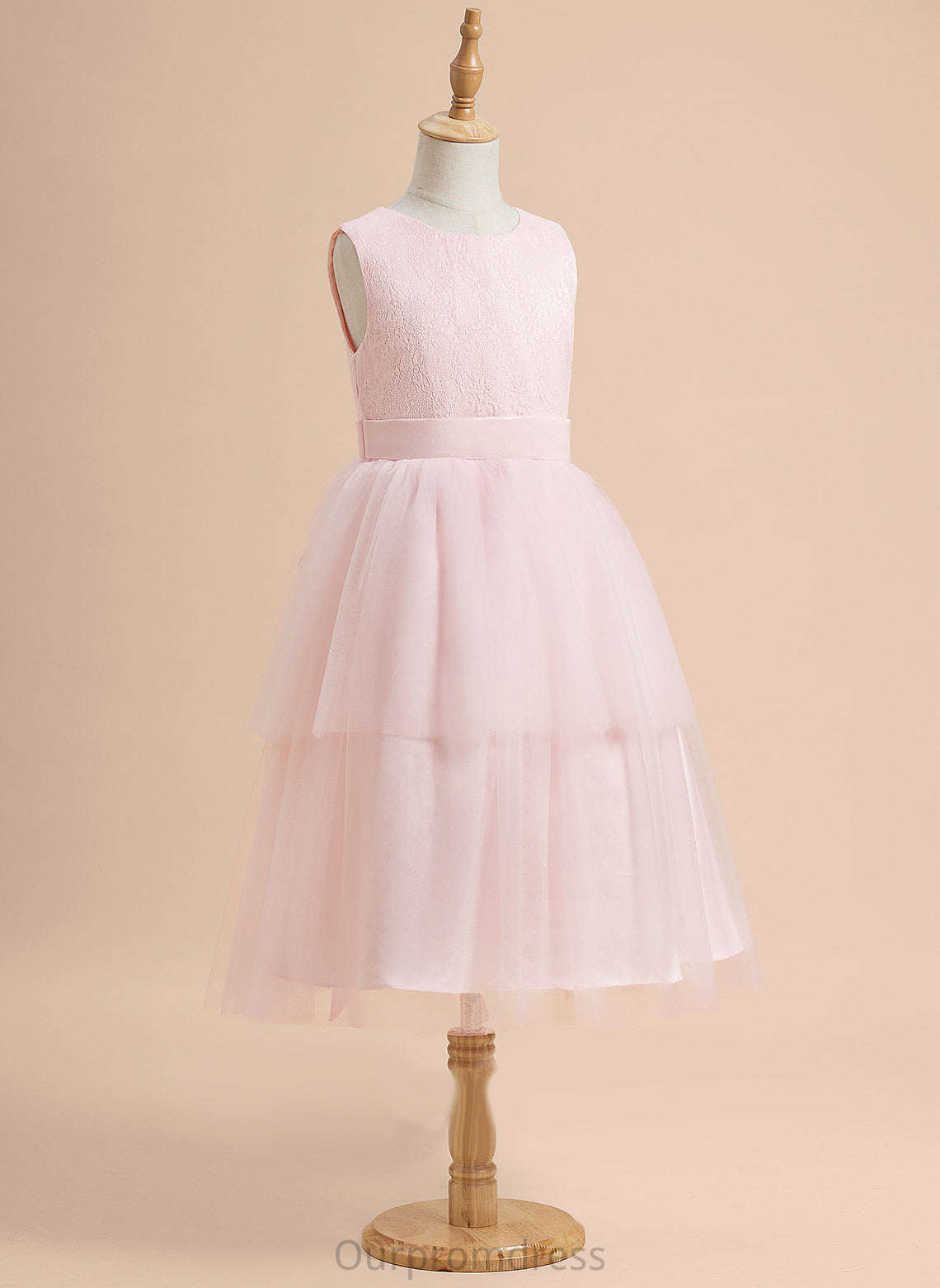 Neck Knee-length A-Line Lace Dress Miley With Girl Satin/Tulle Flower - Flower Girl Dresses Sleeveless Scoop