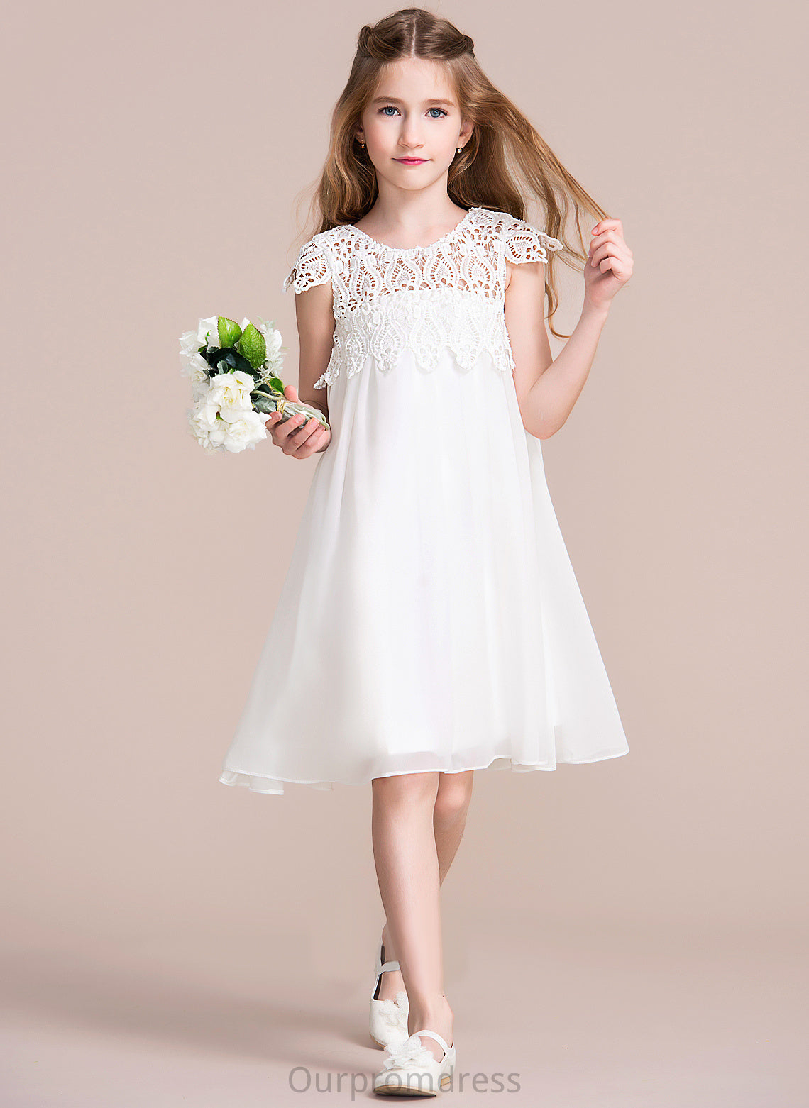 Sleeveless Chiffon/Lace Empire Flower Girl Dresses - Scoop Flower Neck Dress Girl Knee-length Urania