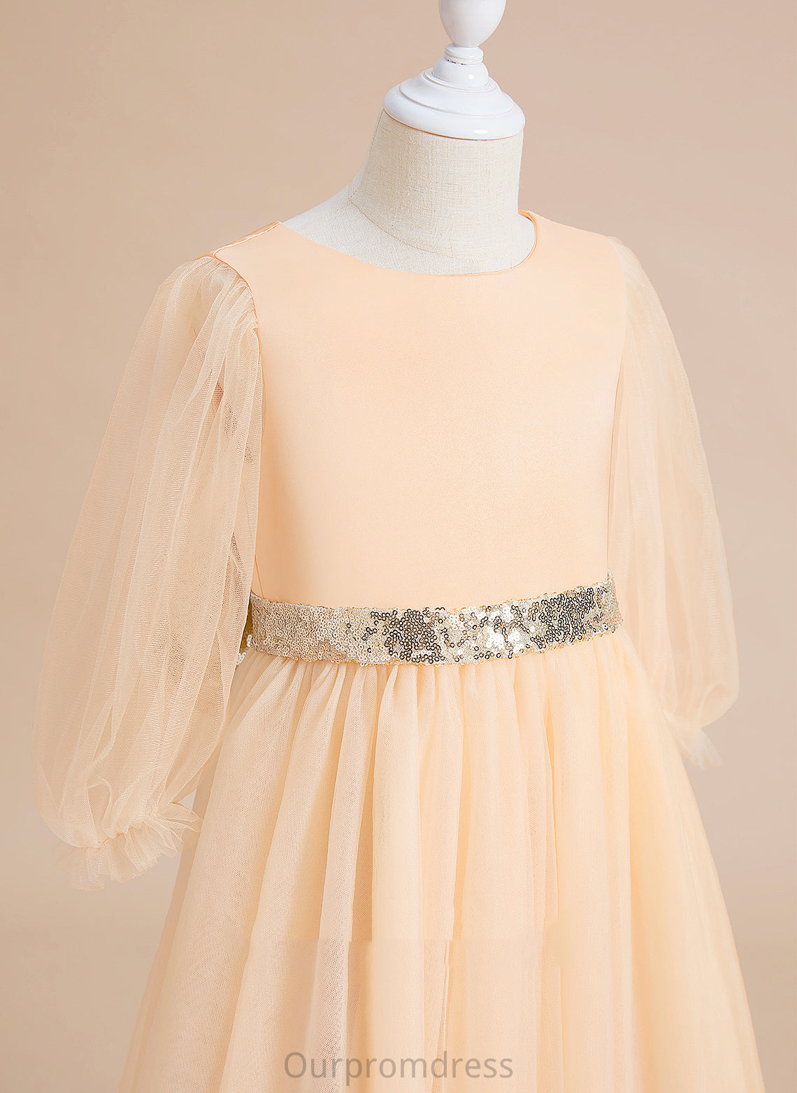 Tulle With Flower Akira Sleeves Sequins/Bow(s) Dress Neck Floor-length Scoop - Flower Girl Dresses Ball-Gown/Princess Long Girl