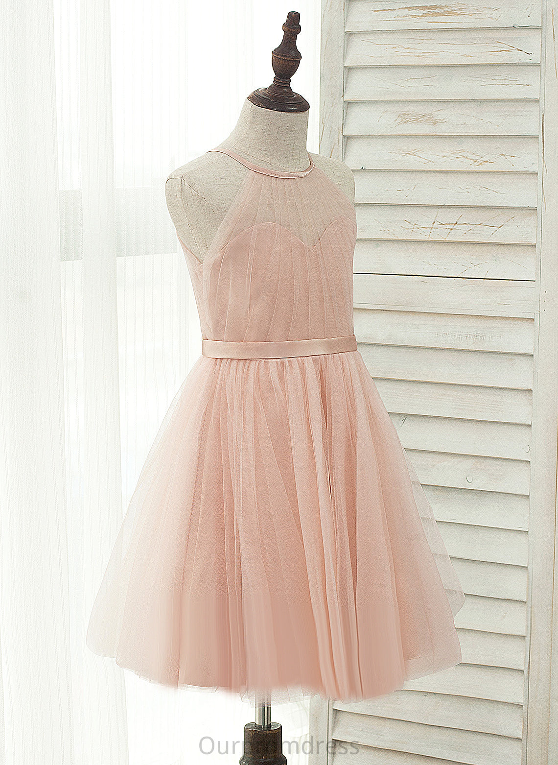 Back Knee-length Flower Girl Dresses With Tulle/Charmeuse Sleeveless - A-Line/Princess Hole Flower Jo Girl Halter Dress