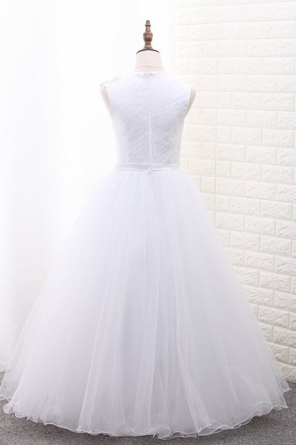 2024 A Line Scoop Flower Girl Dresses Tulle With Handmade Flower PZ3EG9FN