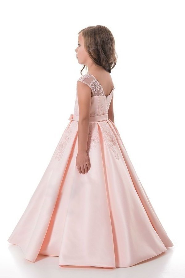 2024 A Line Flower Girl Dresses Scoop Satin With Applique And Sash PA2G4JFK