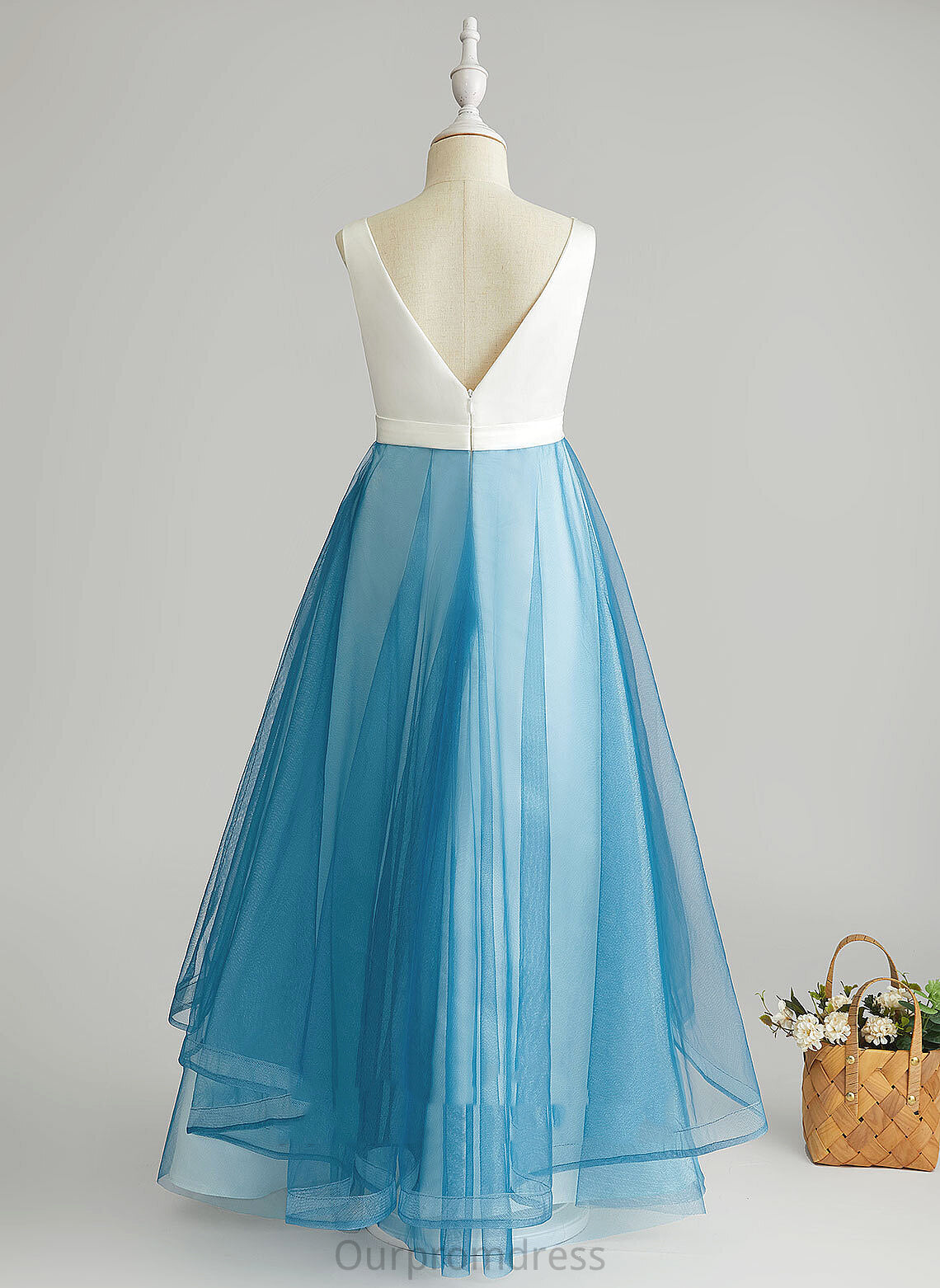 Dress Tulle A-Line V-neck Sleeveless Flower Girl Dresses - Floor-length Girl Millie Flower