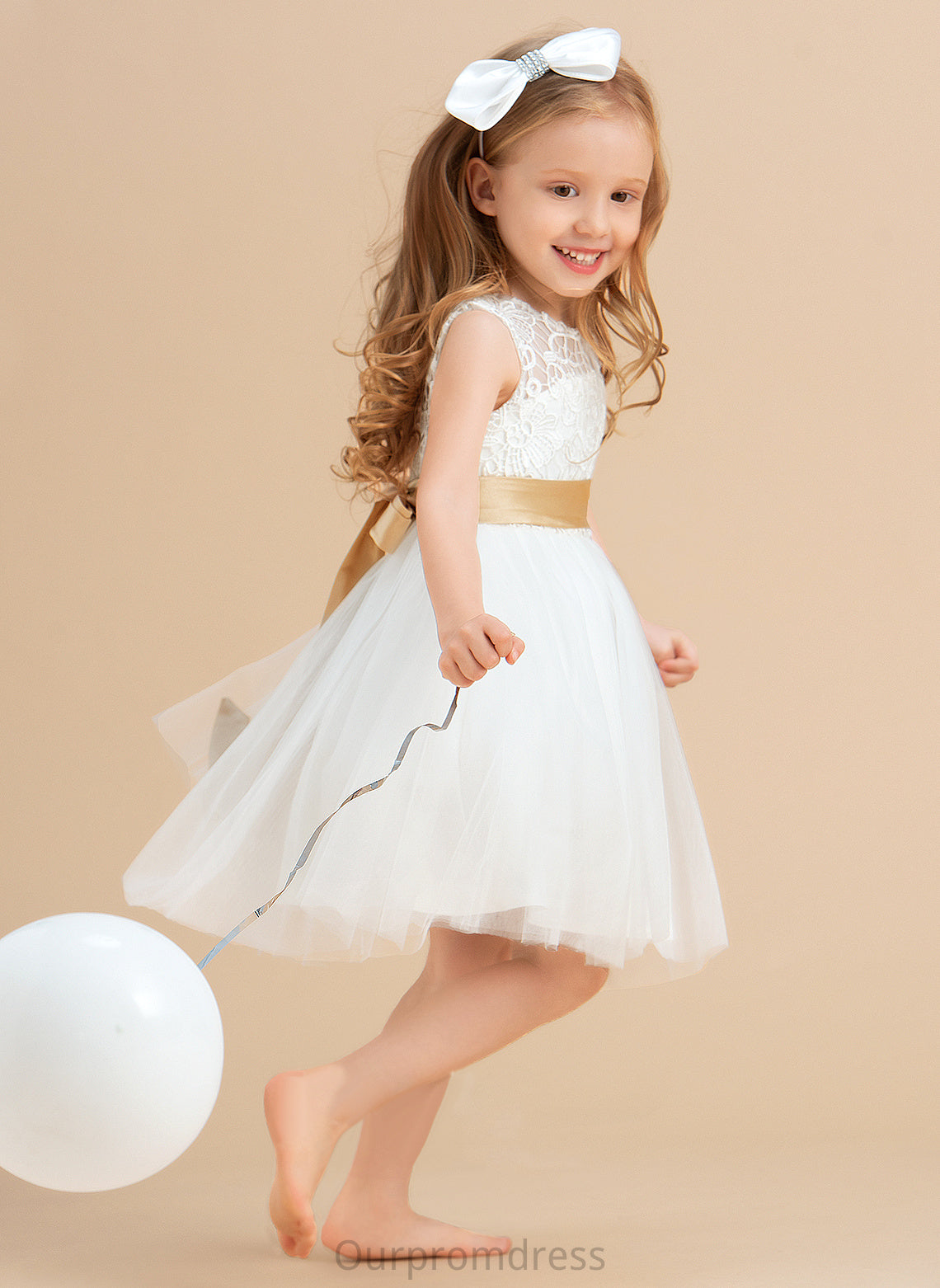 Sleeveless With Flower - Dress Knee-length Neck Hole Flower Girl Dresses Satin/Tulle/Lace A-Line Isabelle Sash/Bow(s)/Back Girl Scoop