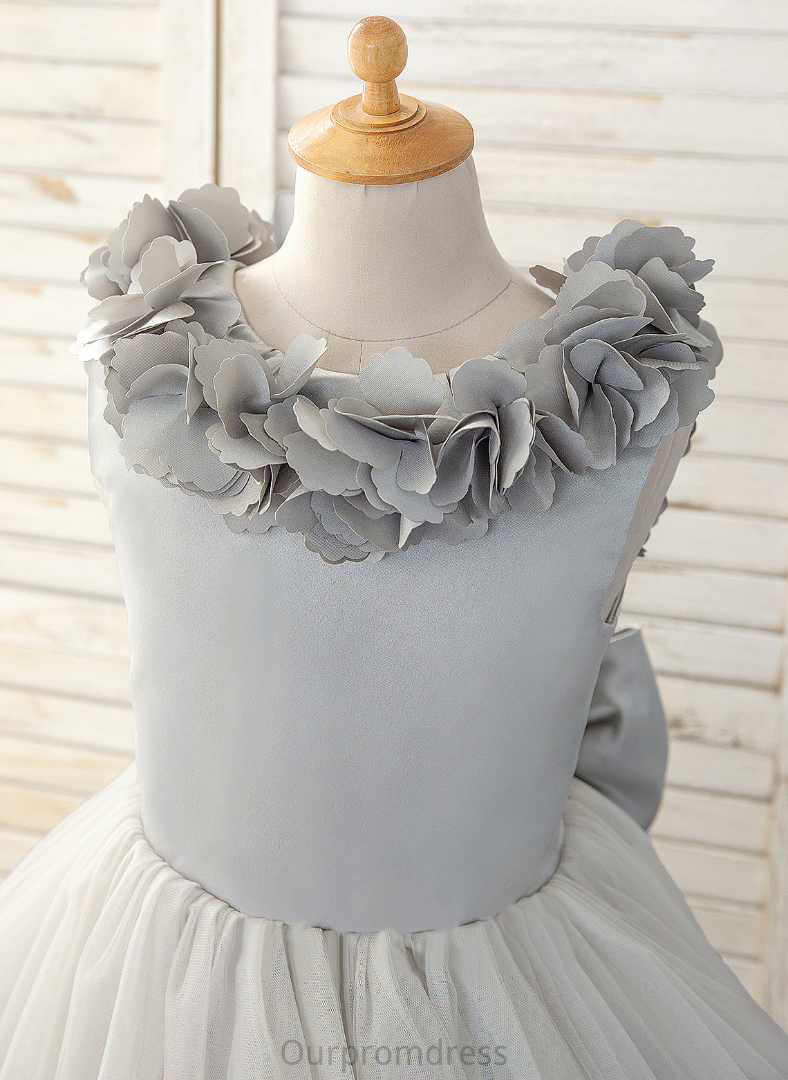 Bow(s) A-Line Girl Dress Scoop Sleeveless Flower Satin/Tulle Kayden Knee-length - With Flower Girl Dresses Neck