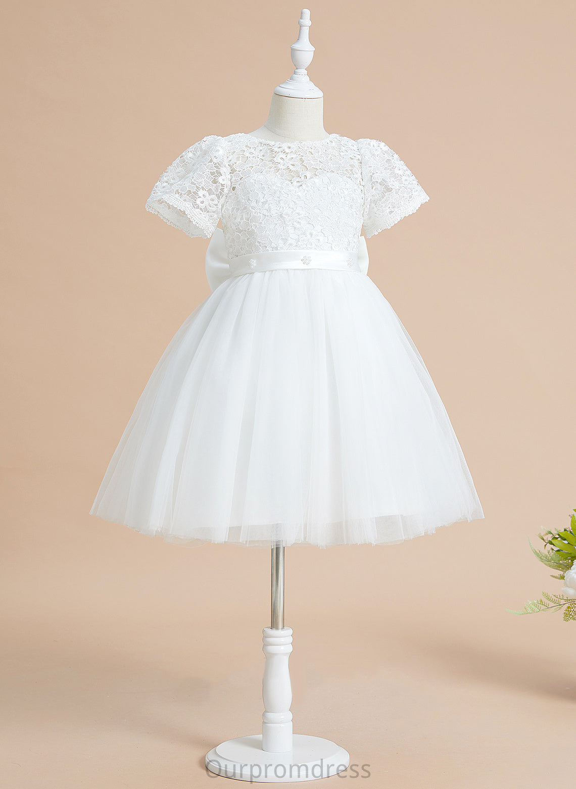 Neck - Flower Girl Dresses A-Line Dress Short Knee-length Flower Sleeves Tulle/Lace Bow(s) Girl With Hilary Scoop