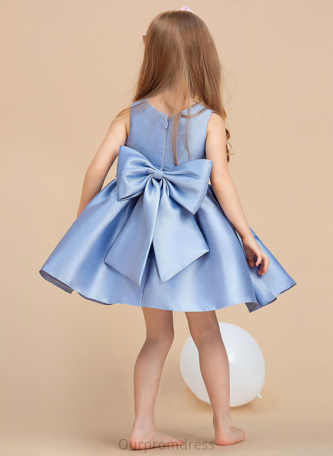 Knee-length With Flower Dress Sleeveless Scoop Bow(s) Madison - Flower Girl Dresses Ball-Gown/Princess Satin Girl Neck