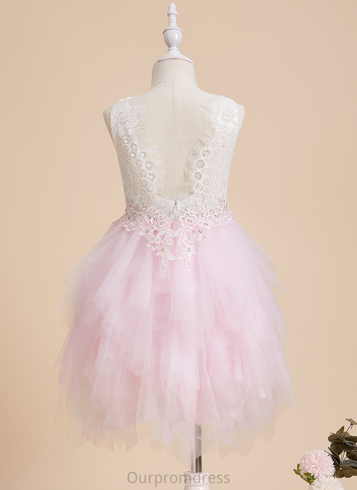 Sleeveless - Flower Flower Girl Dresses Dress Scoop Girl With Tulle/Lace Carla Knee-length Ball-Gown/Princess Back Neck Lace/Beading/Sequins/V