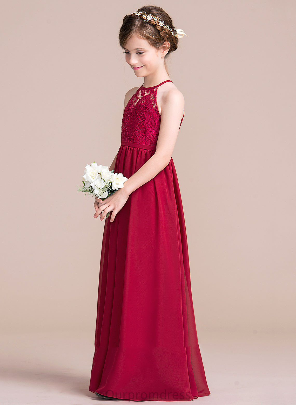 Girl Sleeveless Dress Neck A-Line Ruby Flower - Scoop Chiffon/Lace Flower Girl Dresses Floor-length