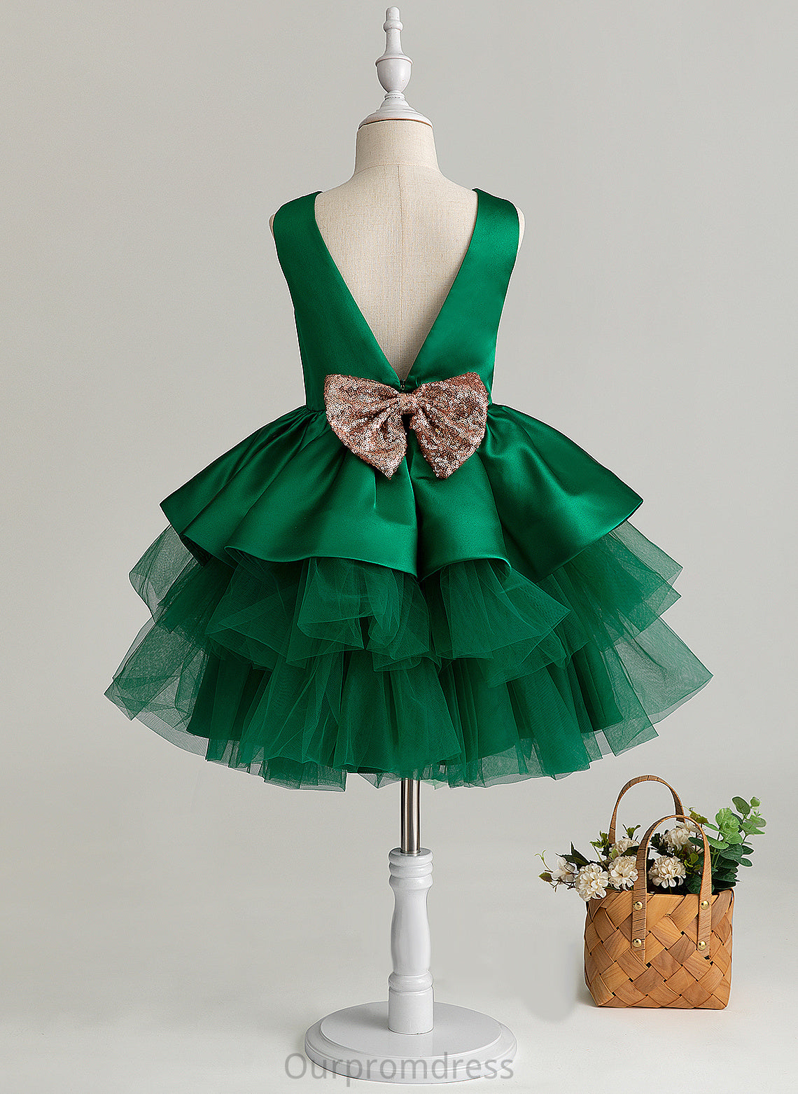 Girl Neck Tulle Polly Ball-Gown/Princess Dress Flower Sleeveless Scoop - With Knee-length Bow(s) Flower Girl Dresses