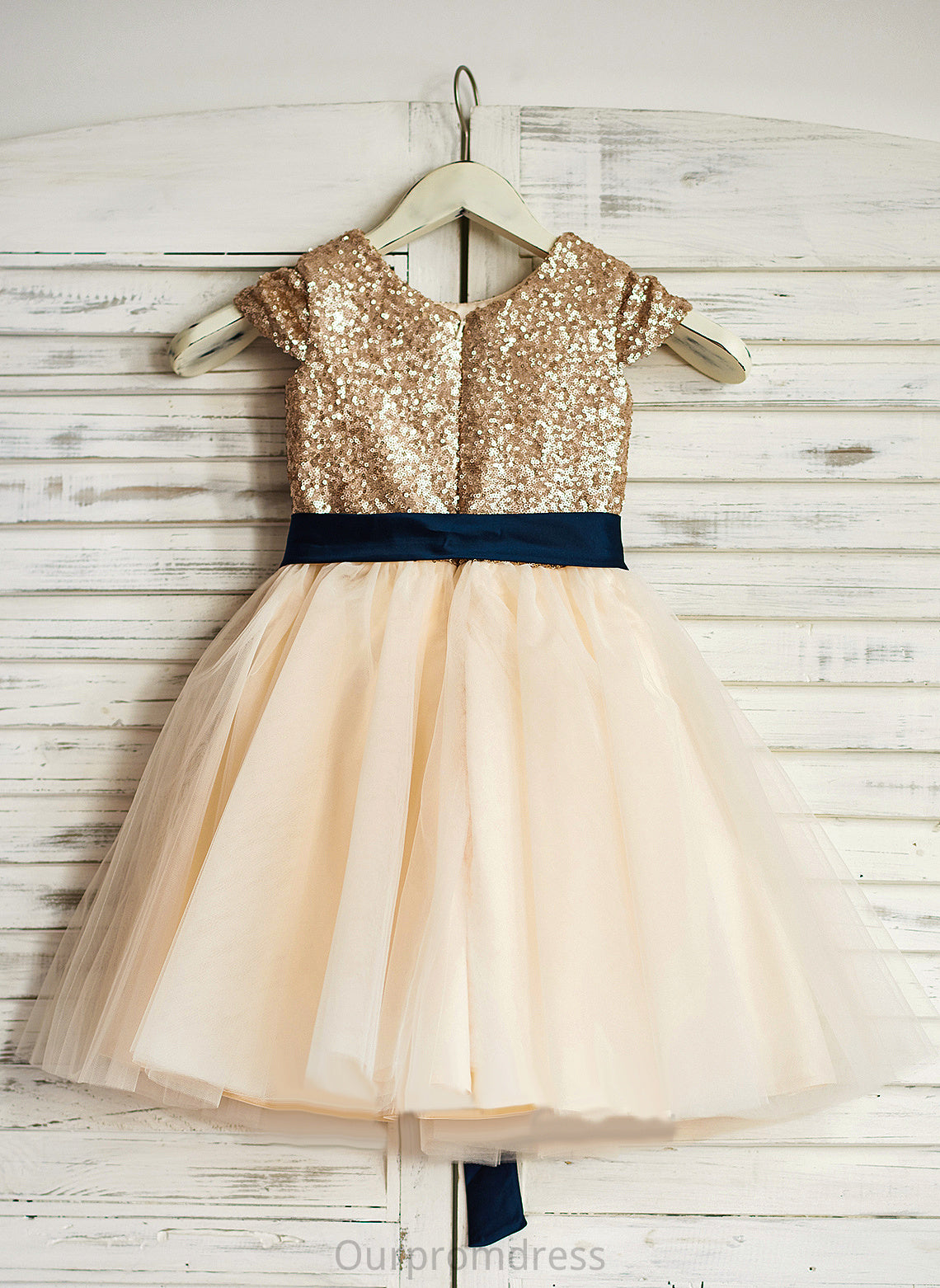 Girl Knee-length Dress Sleeveless Scoop Flower Tulle/Sequined A-Line Neck - Giovanna Flower Girl Dresses With Sash