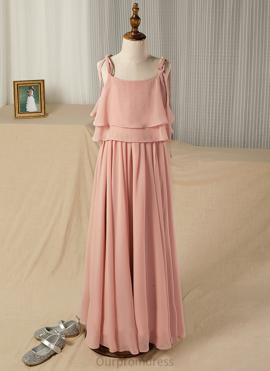 A-Line Girl Paige Flower Girl Dresses - Floor-length Dress Square Sleeveless Neckline/Straps Flower Chiffon