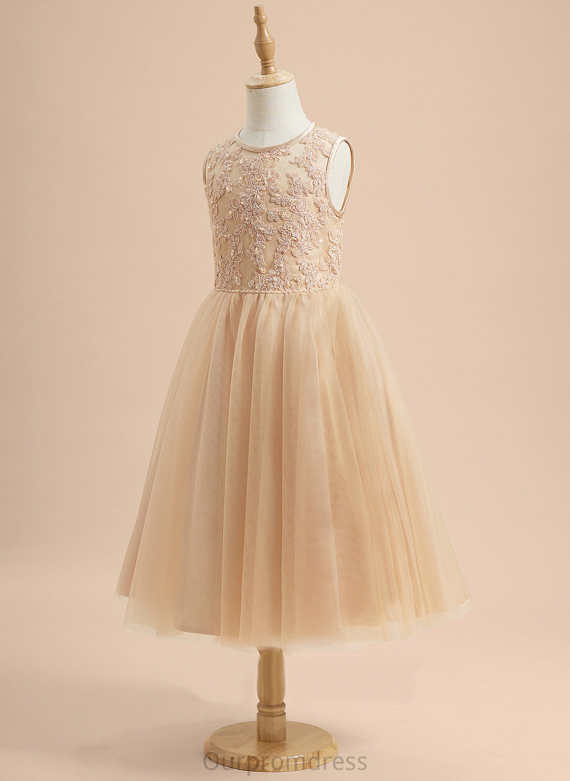 Tea-length Beading/Sequins A-Line - Neck Flower Girl Dresses Girl Scoop Tulle/Lace Dress Flower Mylee With Sleeveless