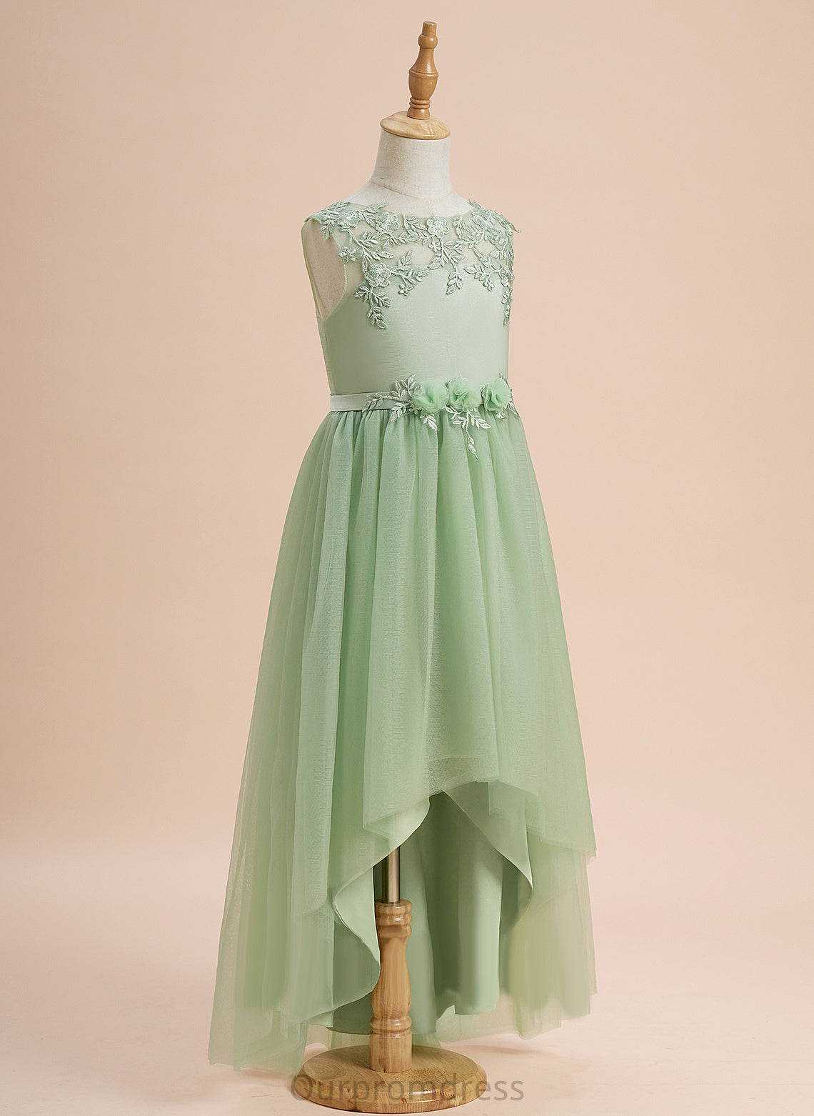 Amara Tulle Neck Flower - Dress A-Line Flower Girl Dresses Scoop With Asymmetrical Sleeveless Girl Lace/Flower(s)