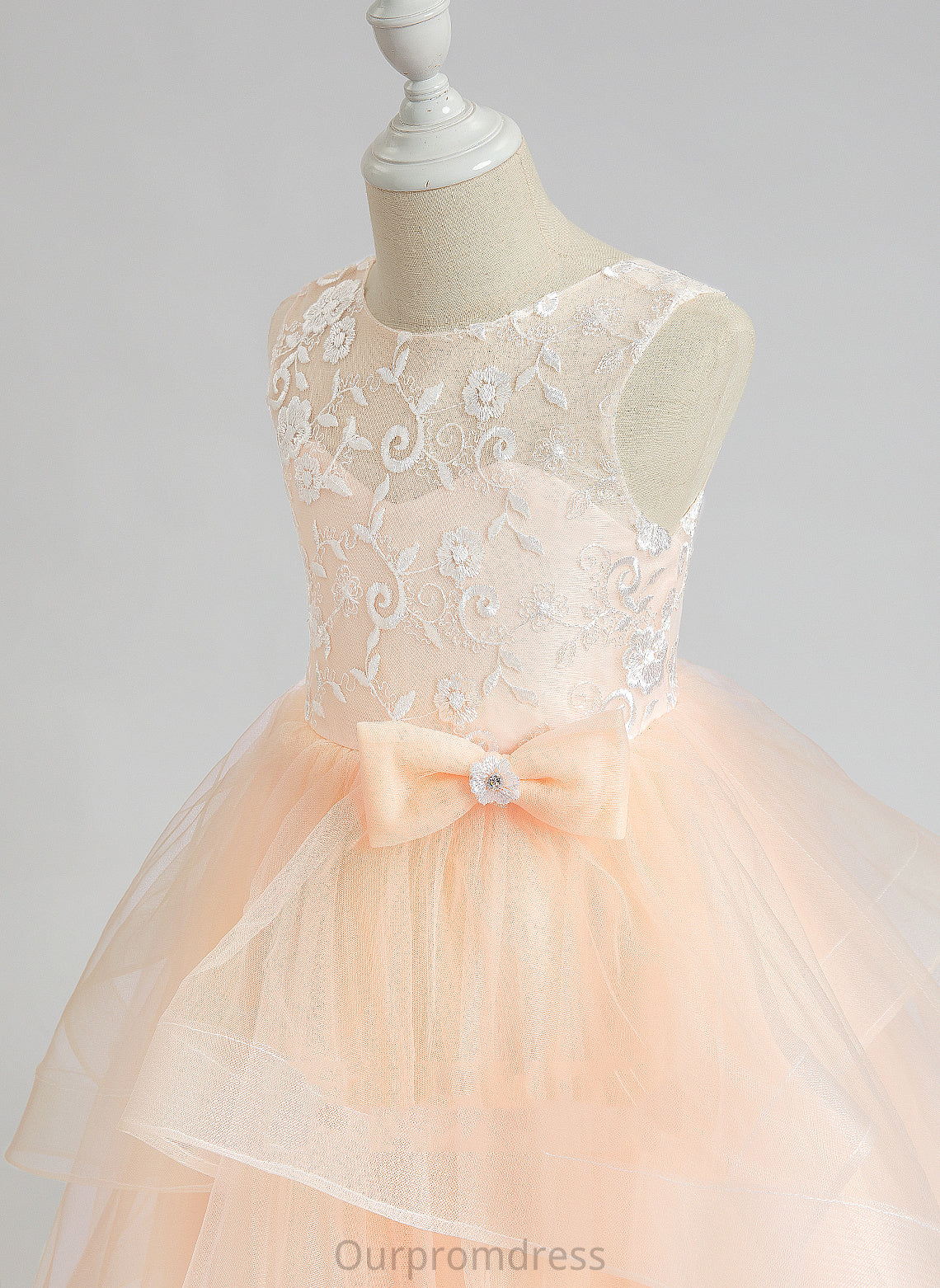 Dress Flower Suzanne Girl Back Sleeveless Flower Girl Dresses - Ball-Gown/Princess Scalloped Neck With Lace/Flower(s)/Bow(s)/V Tulle Floor-length