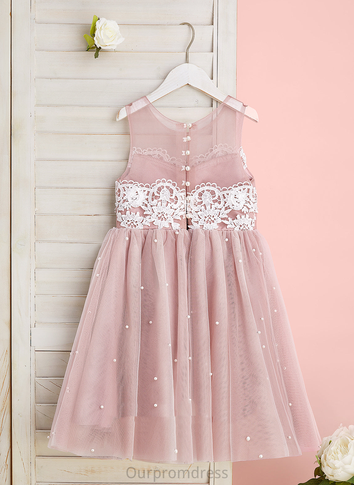 Sleeveless Dress A-Line Tulle Lilian With Flower Flower Girl Dresses Lace/Beading Neck Girl Scoop - Knee-length