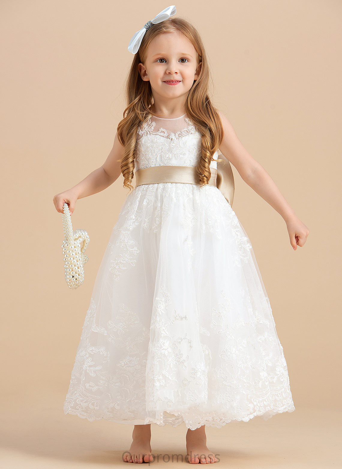 With Sash/Bow(s) Scoop Satin/Tulle/Lace Neck Sleeveless Dress Ankle-length Flower Girl Dresses Leilani Flower - A-Line/Princess Girl