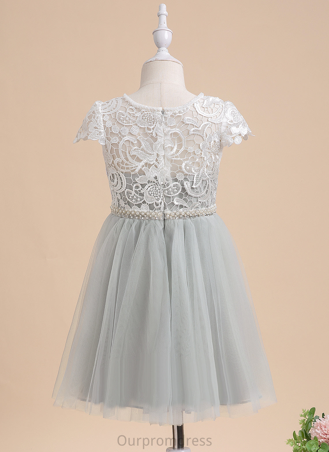 Knee-length With Flower Girl Dresses Girl Alondra Scalloped A-Line Flower - Sleeves Tulle Dress Lace/Beading/Sequins Neck Short