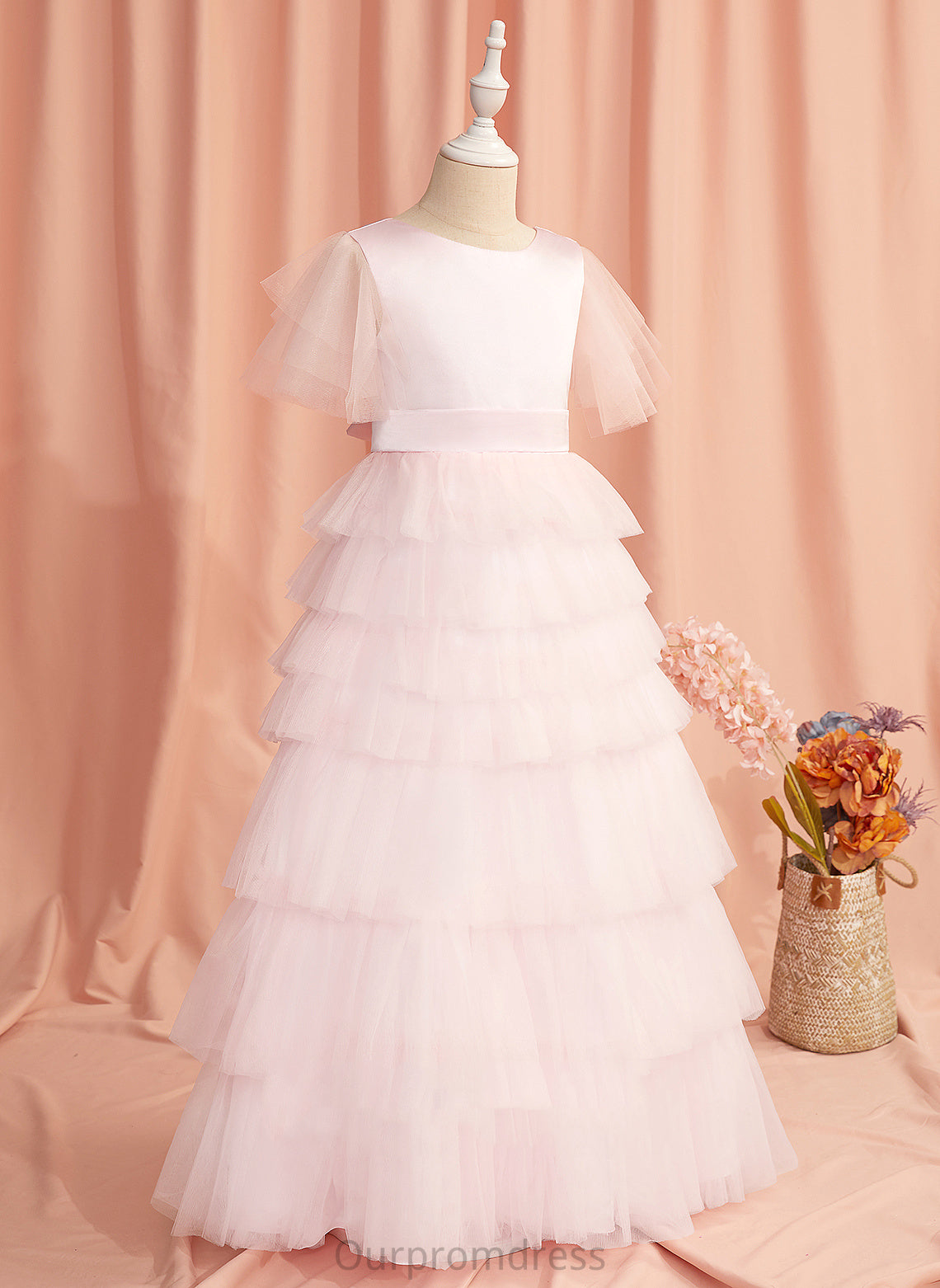 Dress Flower Neck Scoop Ball-Gown/Princess - Tulle Short With Back Girl Ruffles/V Floor-length Flower Girl Dresses Savanah Sleeves