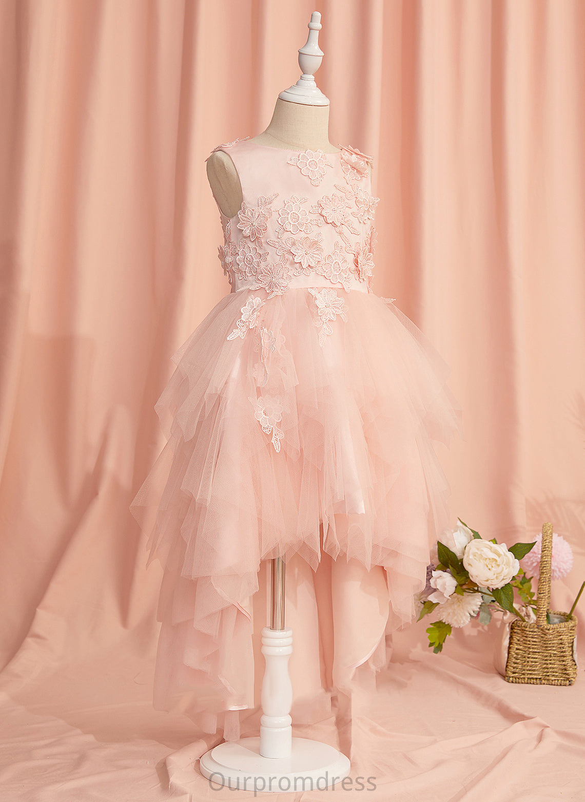 Sleeveless Tulle Scoop Dress Neck Flower Girl Dresses Girl Lace/Flower(s)/V Asymmetrical Naima Ball-Gown/Princess Back Flower With -