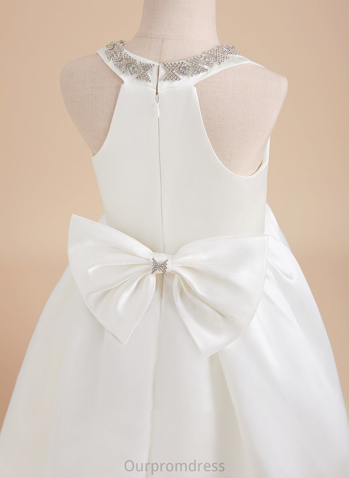 Girl Flower Sweep Ball-Gown/Princess Sleeveless Beading - Dress Marie V-neck With Train Satin Flower Girl Dresses