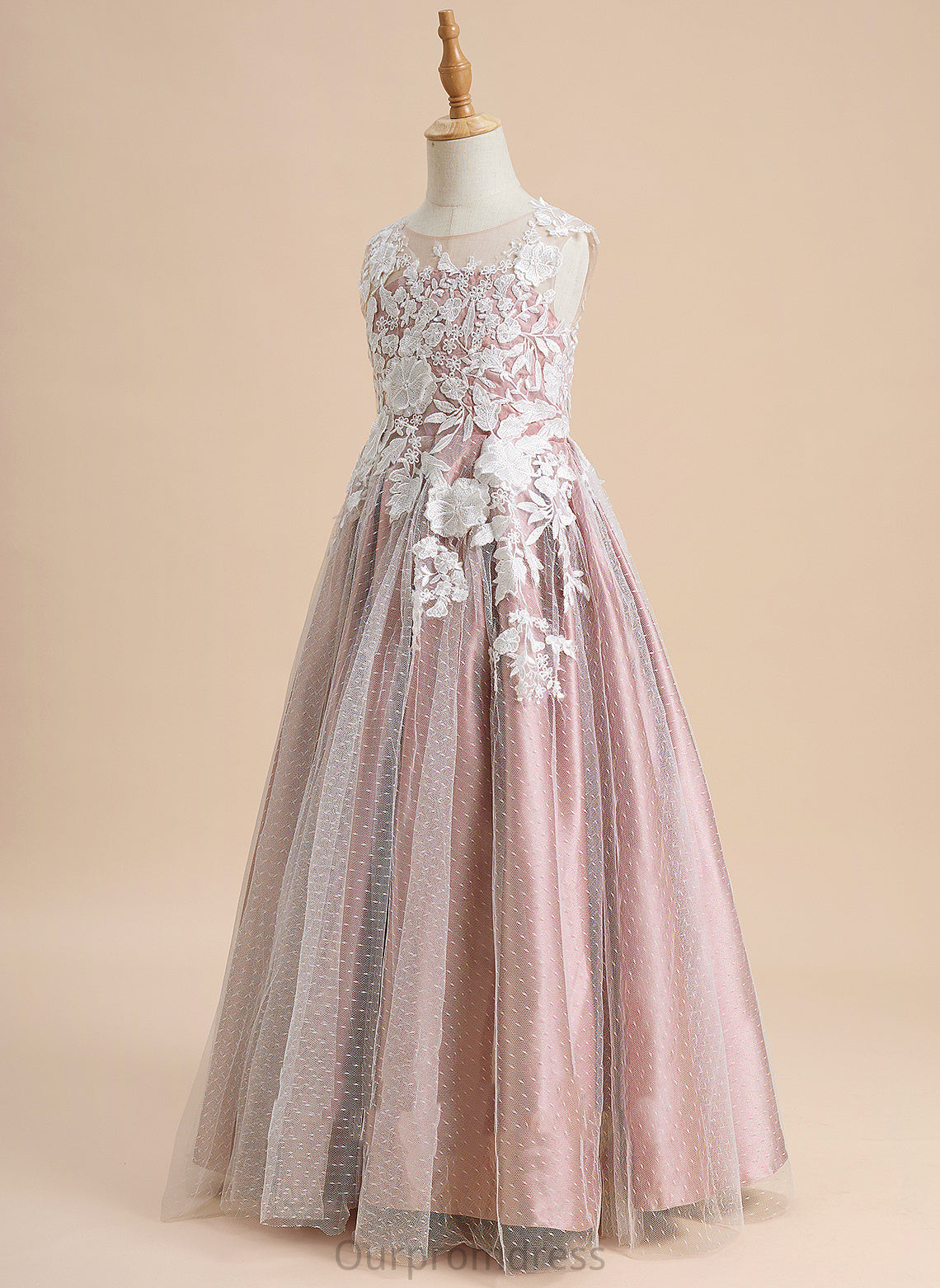 With - Dress Scoop Floor-length Tulle Lace A-Line Neck Sleeveless Lailah Flower Girl Dresses Girl Flower