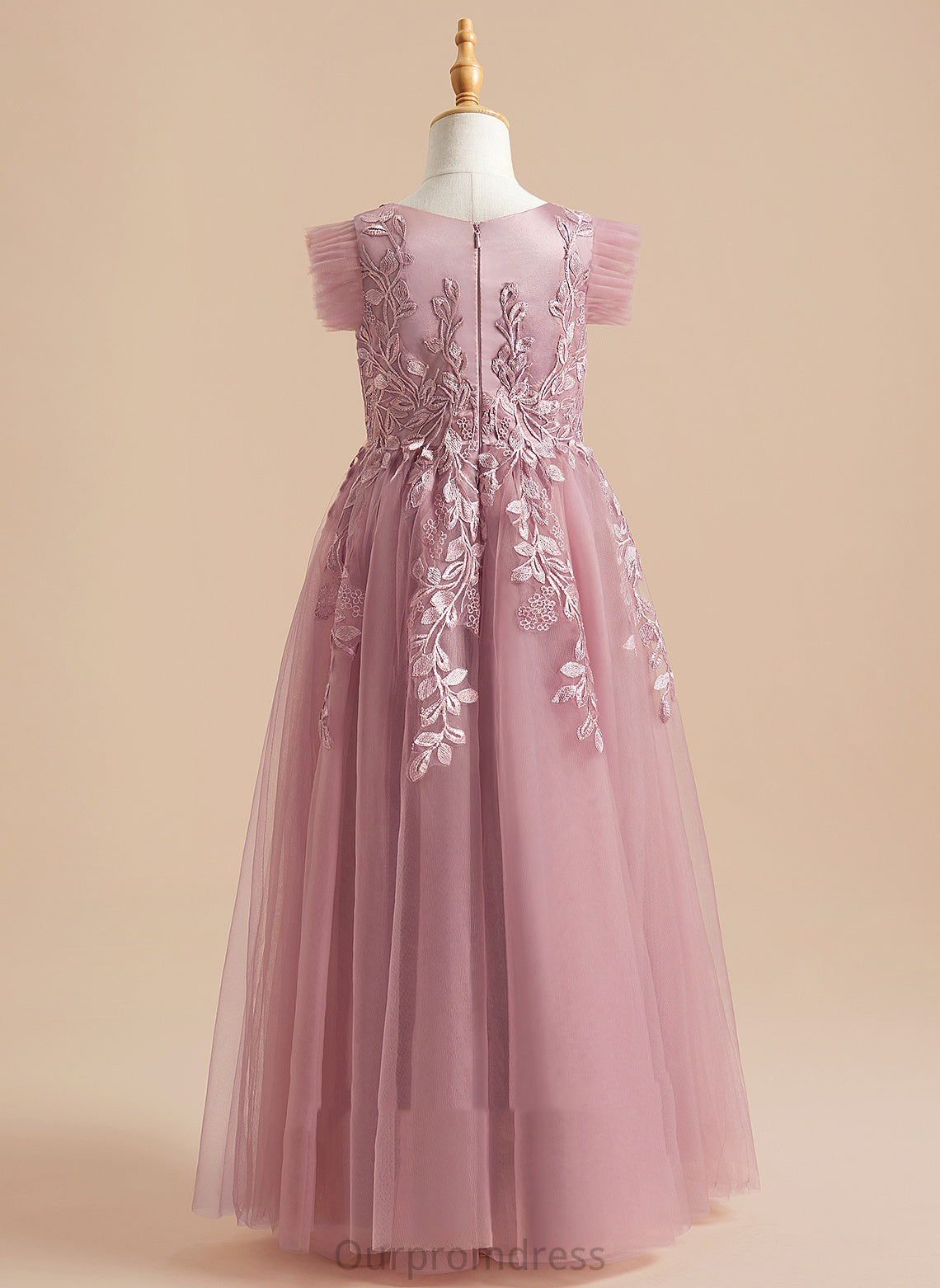 Neck Tulle Dress Flower A-Line Magdalena Scoop - Short Floor-length Girl Sleeves Flower Girl Dresses